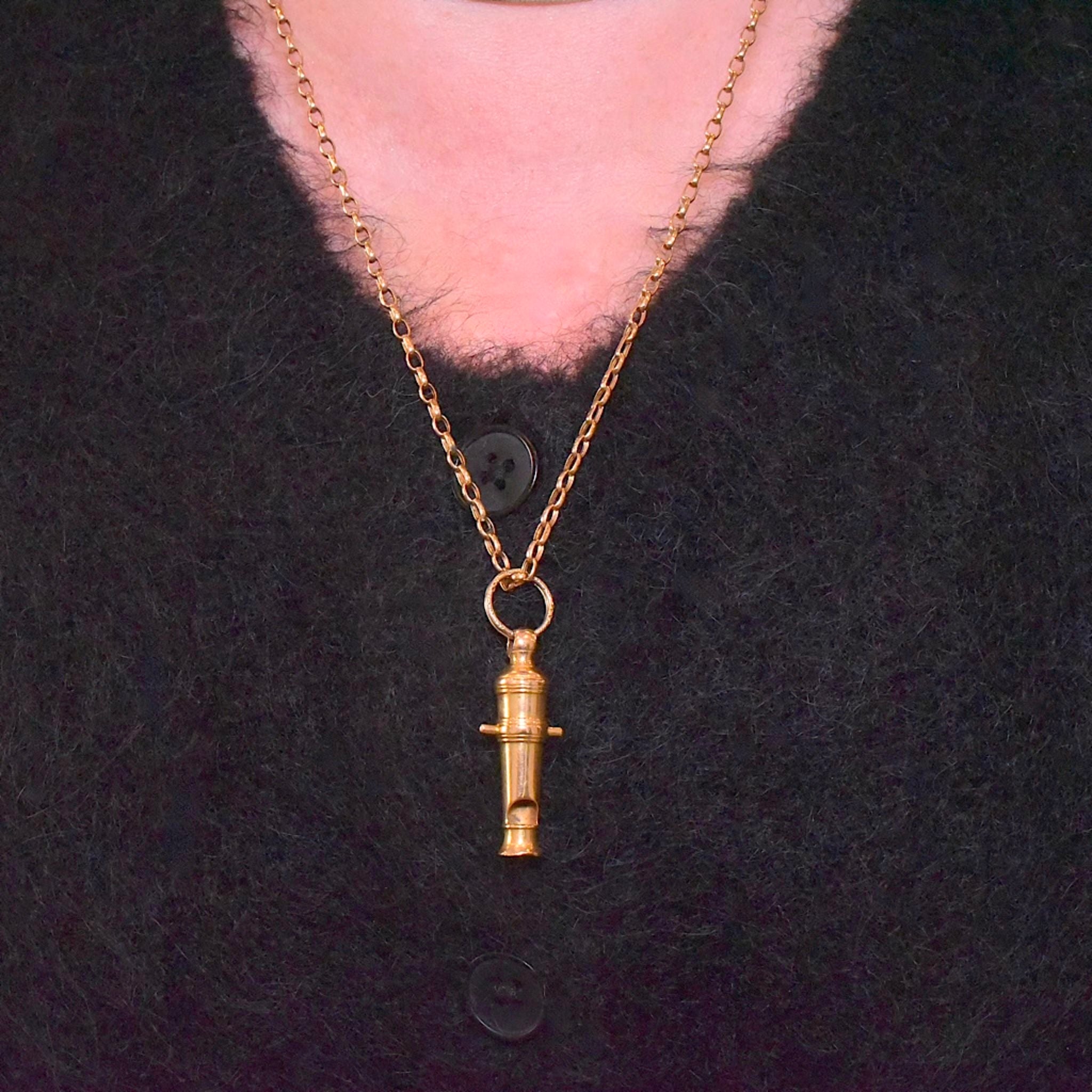 Antique Victorian 15ct (And 9ct) Yellow Gold ‘Whistle’ Canon Pendant With Antique Engraved Split Ring