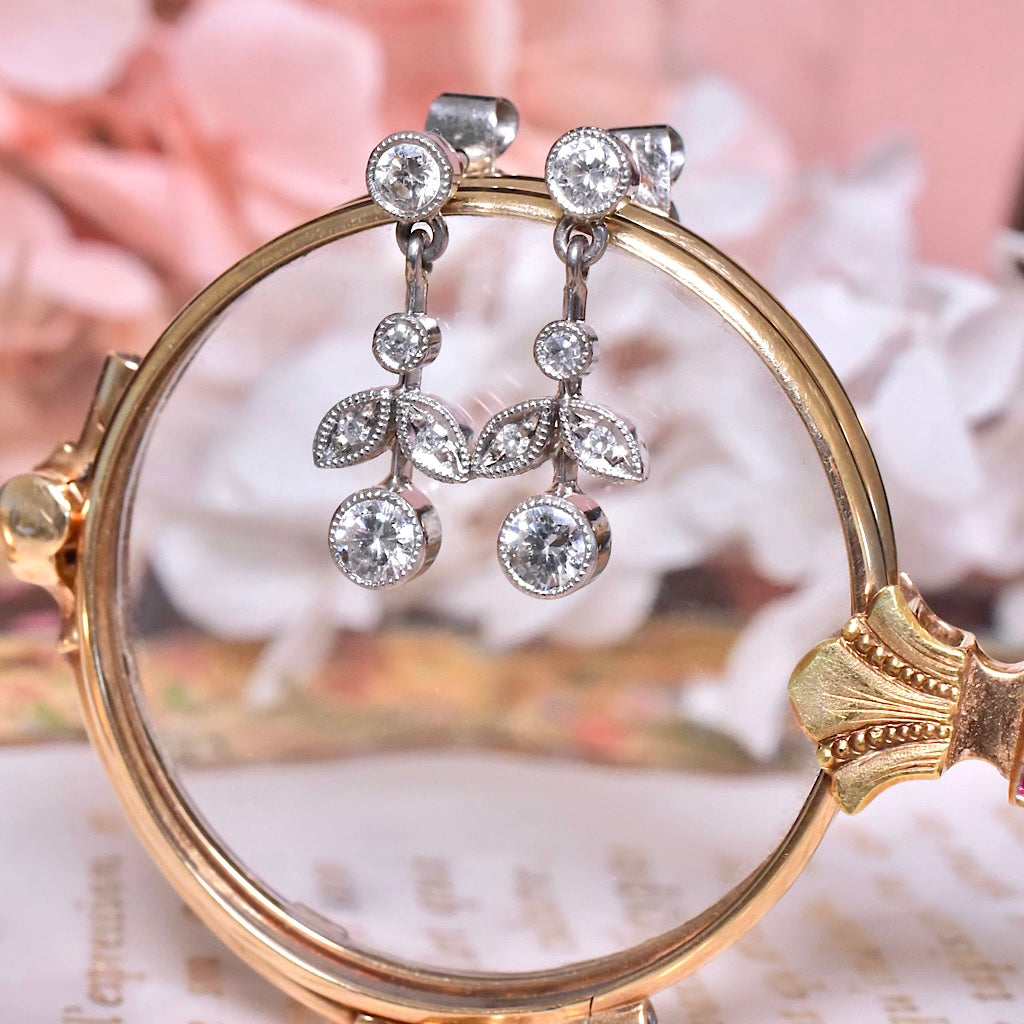 Modern 18ct White Gold And Diamond Floral Drop Earrings TDW 0.70ct