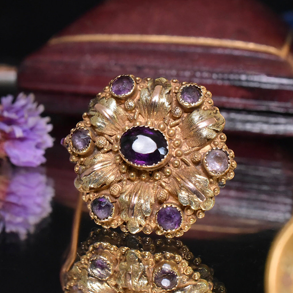 Antique Georgian 15ct Rose And Yellow Gold Amethyst Brooch Circa 1830