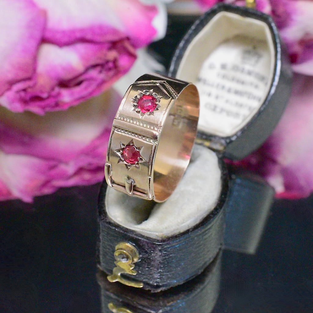 Antique Australian 9ct Rose Gold Garnet Doublet Ring By Willis and Sons Circa 1910