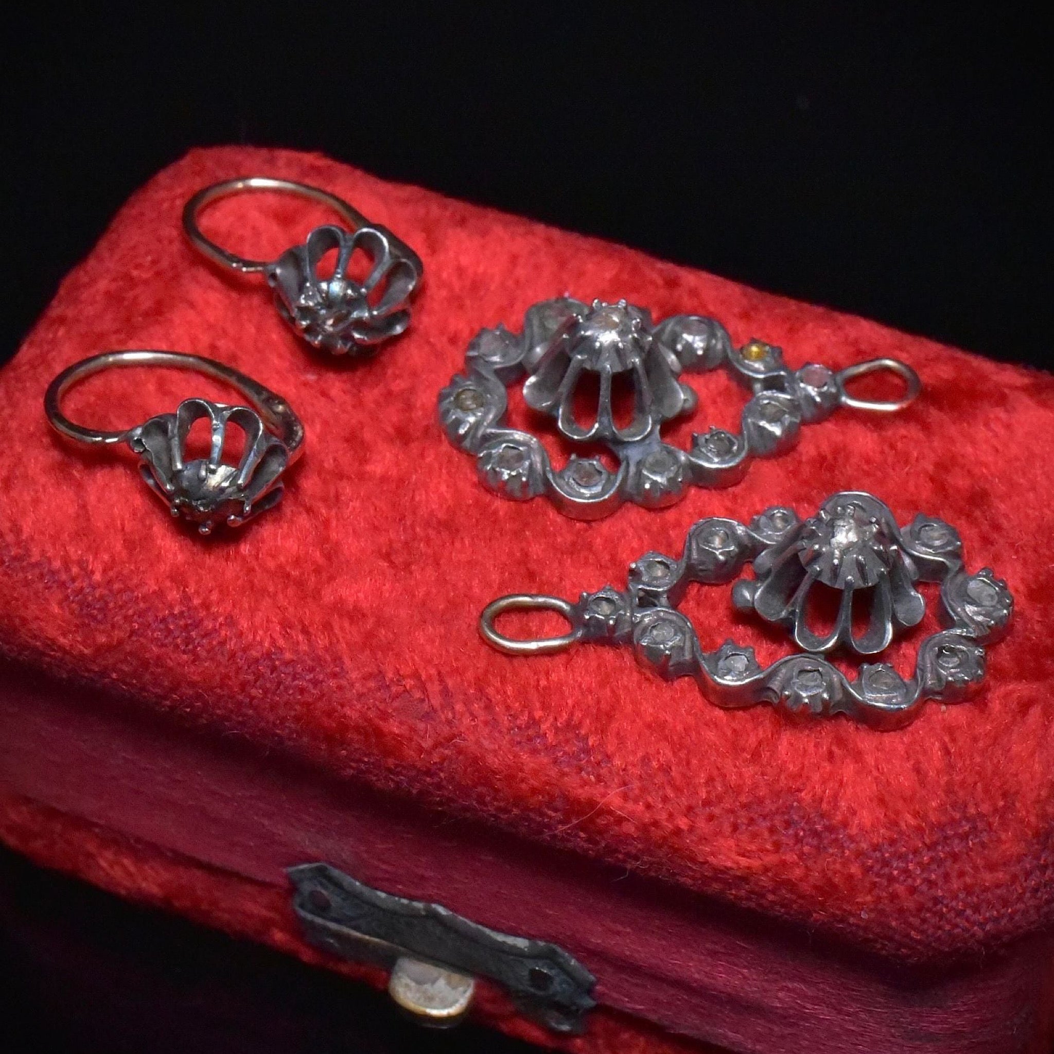 Fabulous Georgian 11ct Gold And Silver ‘Day And Night’ Diamond Earrings Circa 1780-1800