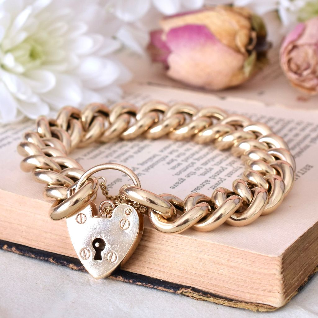 Modern 9ct Yellow Gold Curblink Padlock Bracelet - 44 Grams