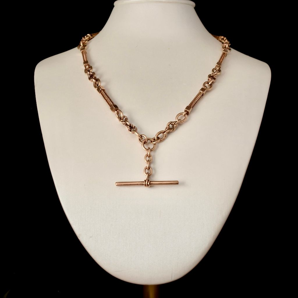Modern Victorian Style 9ct Rose Gold Fancy Link Fob Chain 39.3 Grams