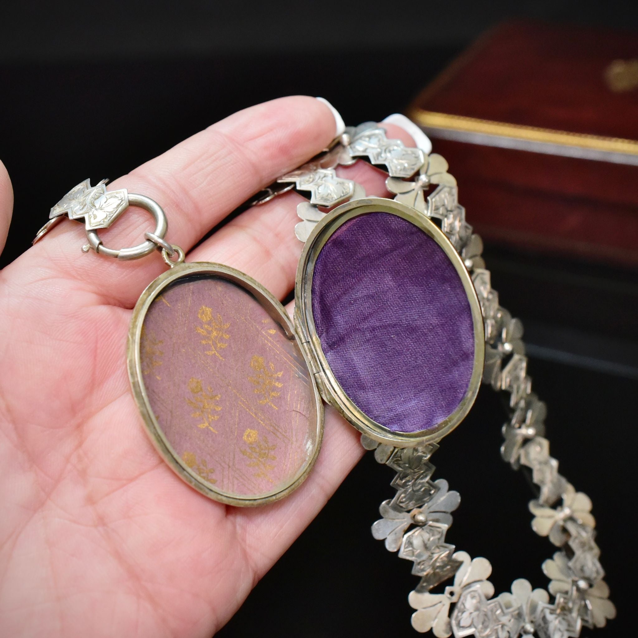 Antique Victorian Sterling Silver Locket And Bookchain Circa 1880-1890’s