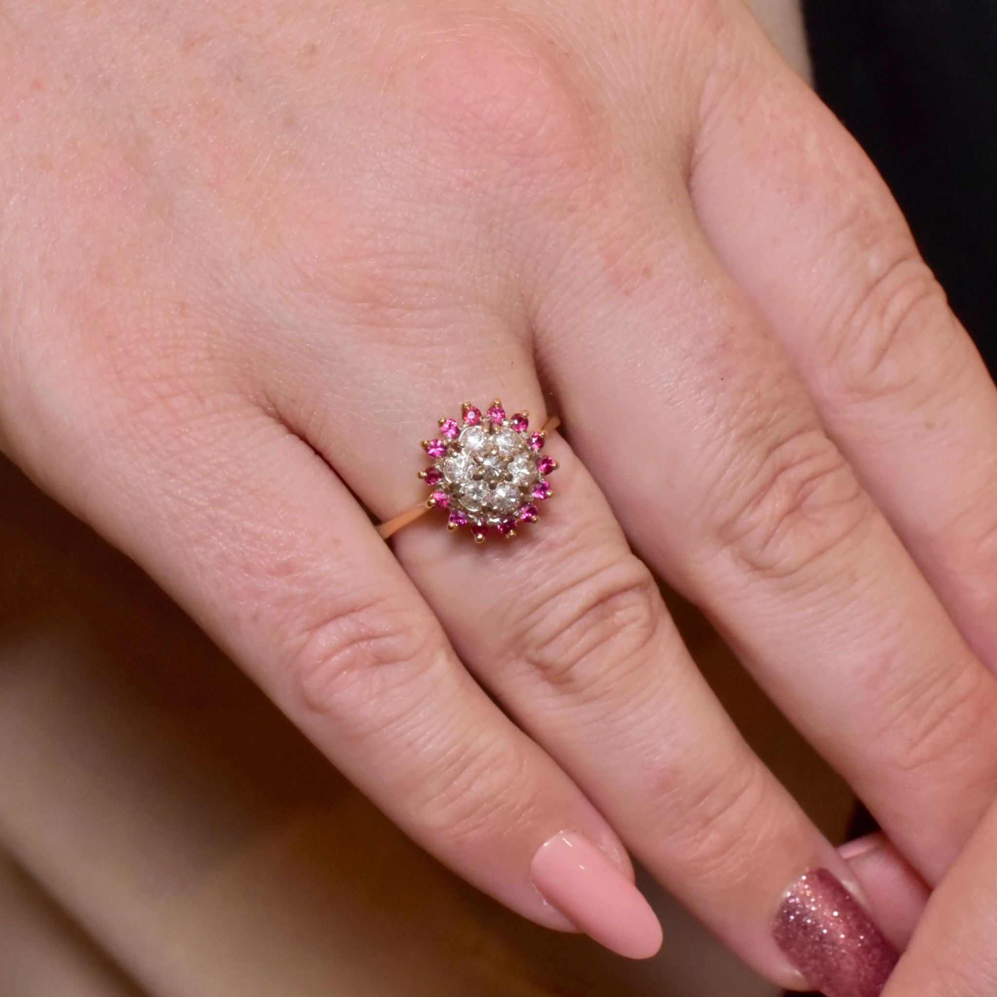 Superb 18ct Yellow Gold Diamond And Ruby Cluster Ring