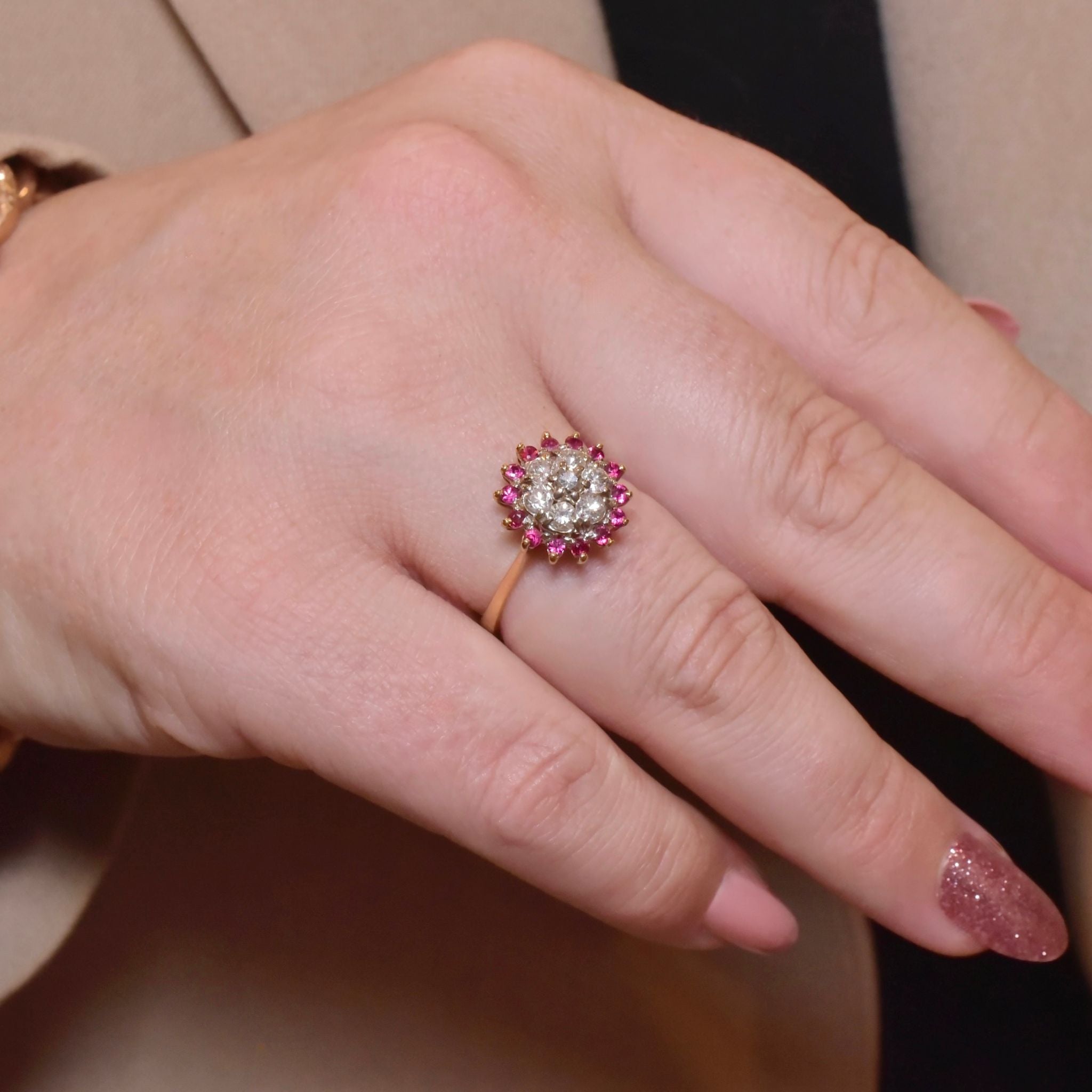 Superb 18ct Yellow Gold Diamond And Ruby Cluster Ring