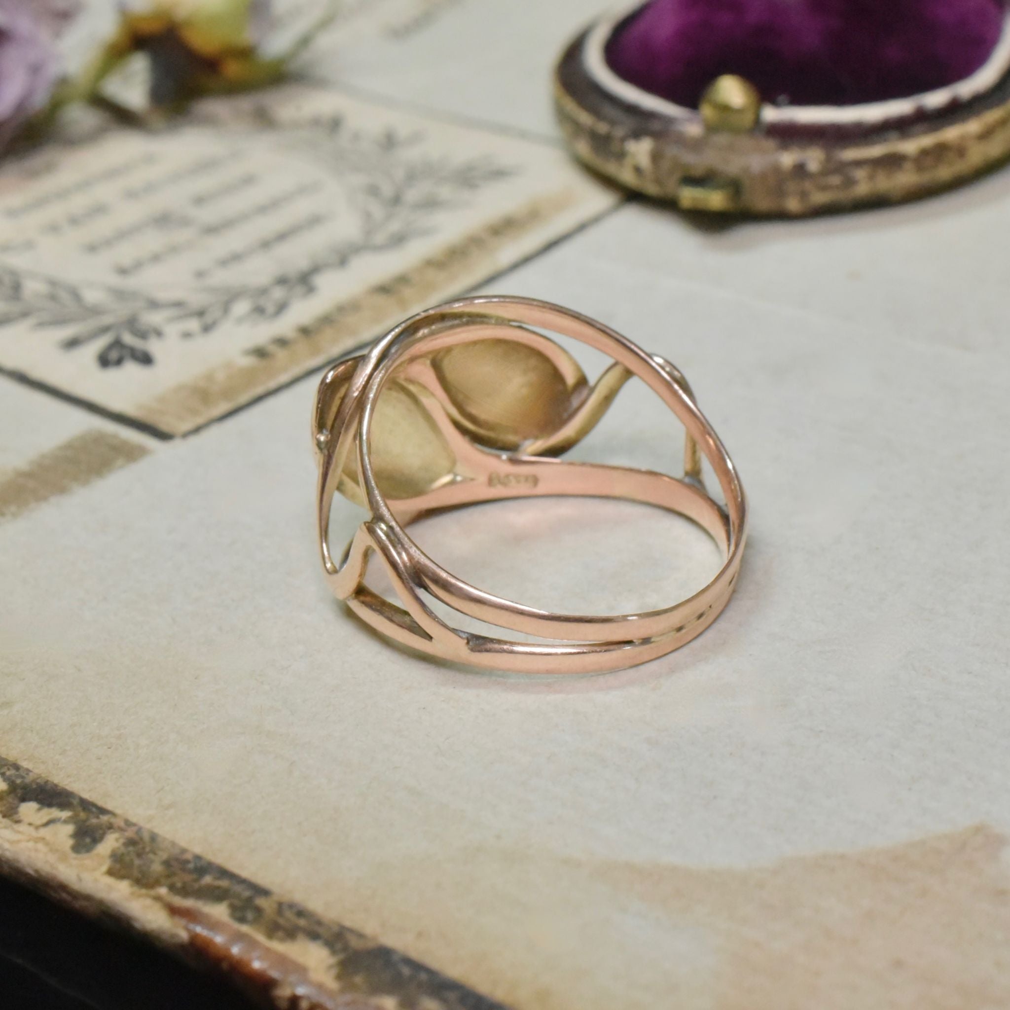 Antique Edwardian 9ct Rose Gold Double Serpent Ring - Chester 1912
