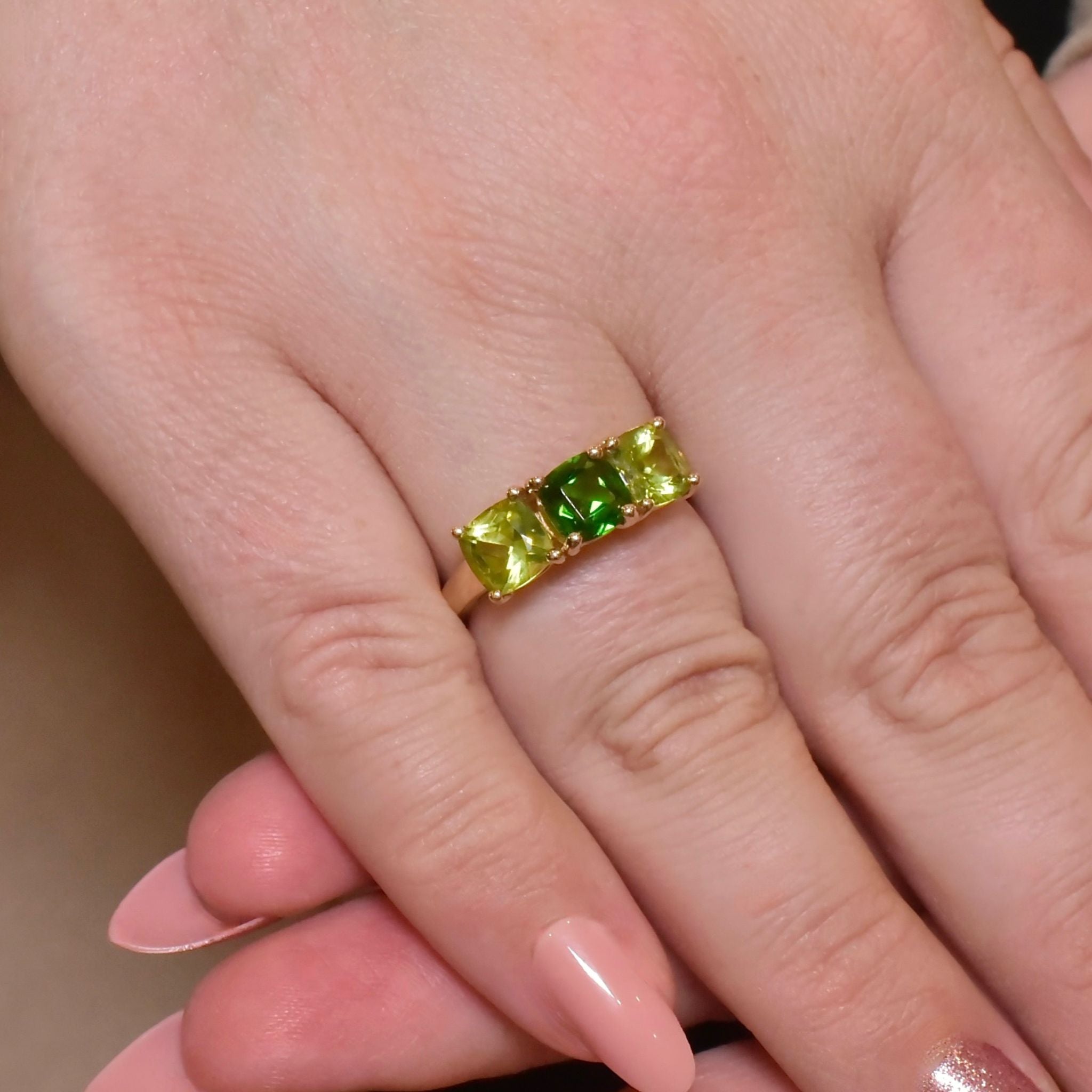 9ct Yellow Gold Chrome Diopside And Peridot Ring - Birmingham 2005