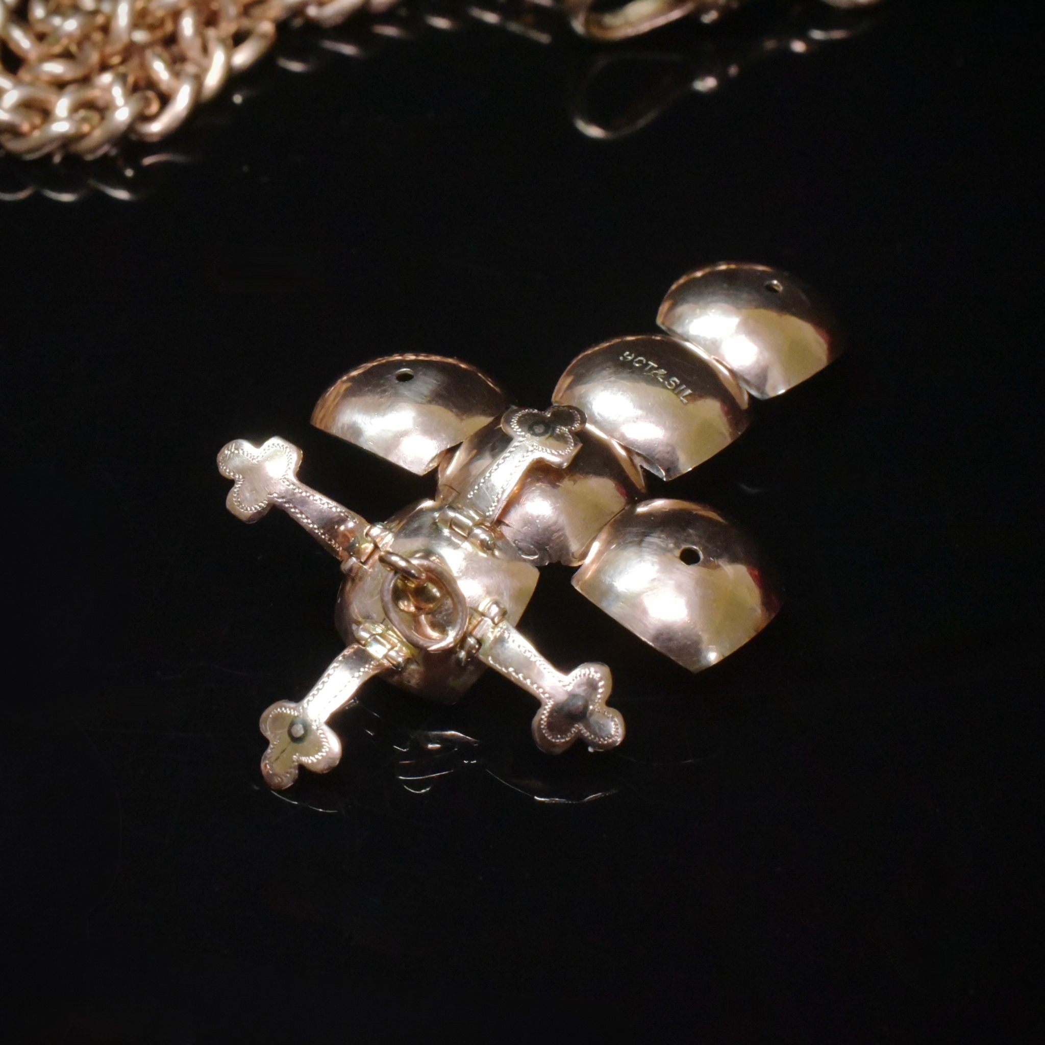Antique Edwardian 9ct Rose Gold & Silver Masonic Ball Pendant