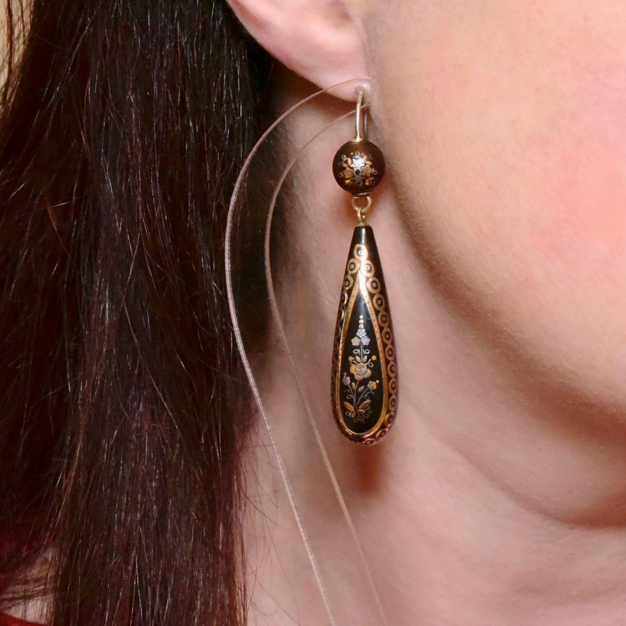 Antique Victorian Pique Gold And Silver Earrings Circa 1880-90