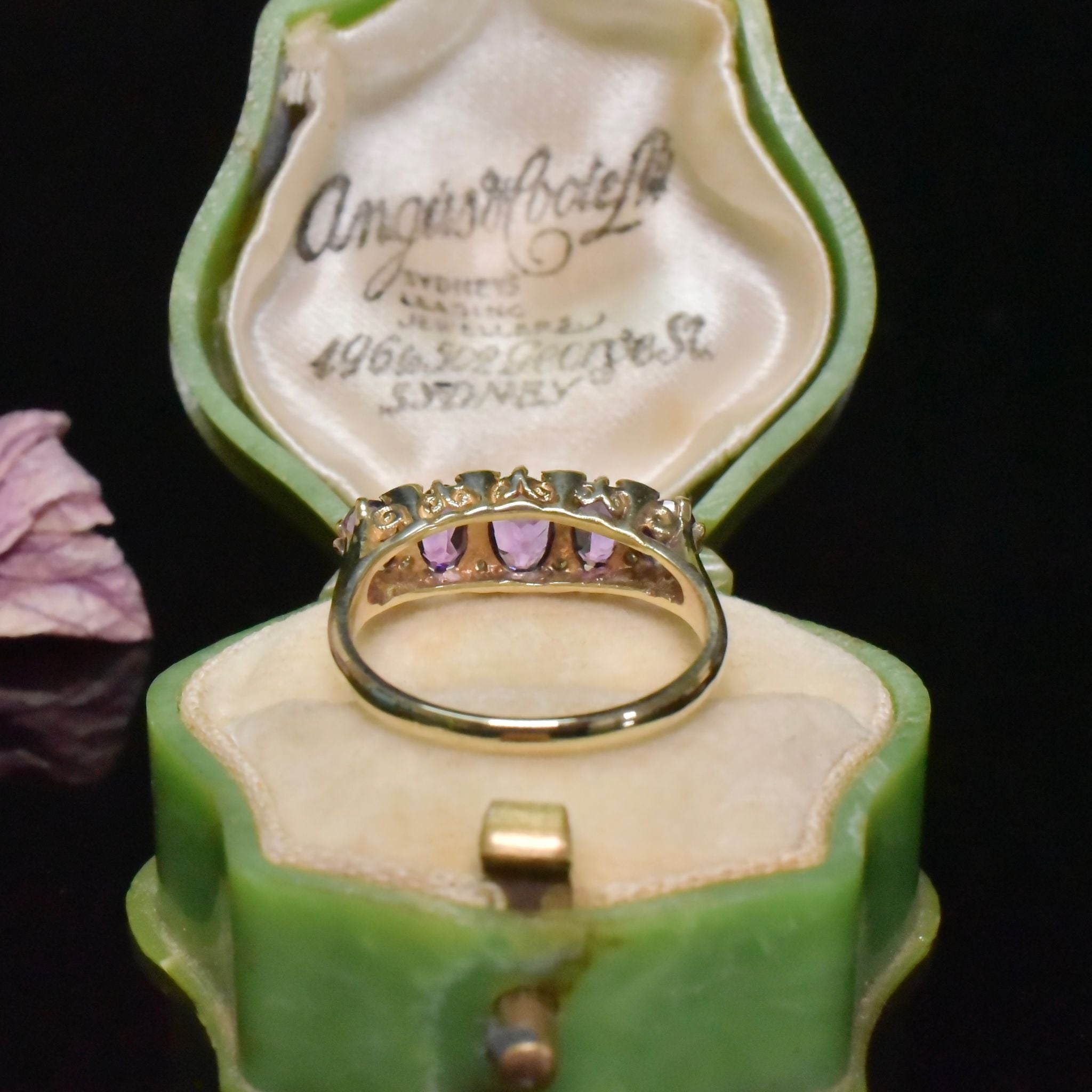 Vintage 9ct Yellow Gold Amethyst And Diamond Bridge Ring