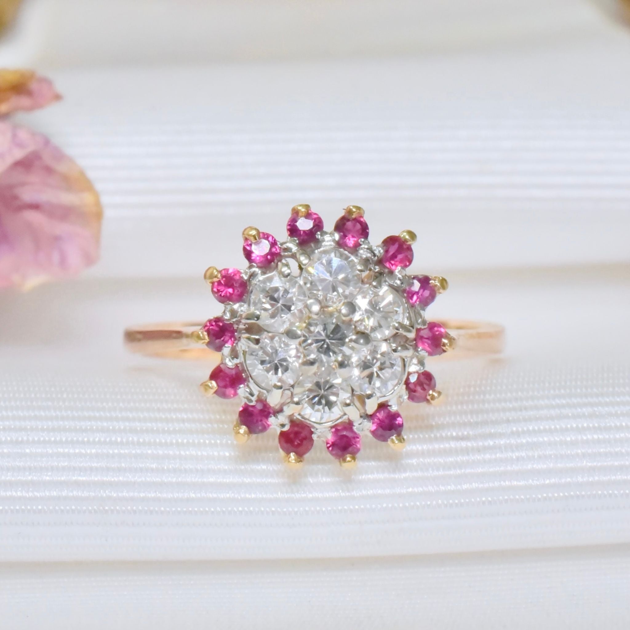 Superb 18ct Yellow Gold Diamond And Ruby Cluster Ring