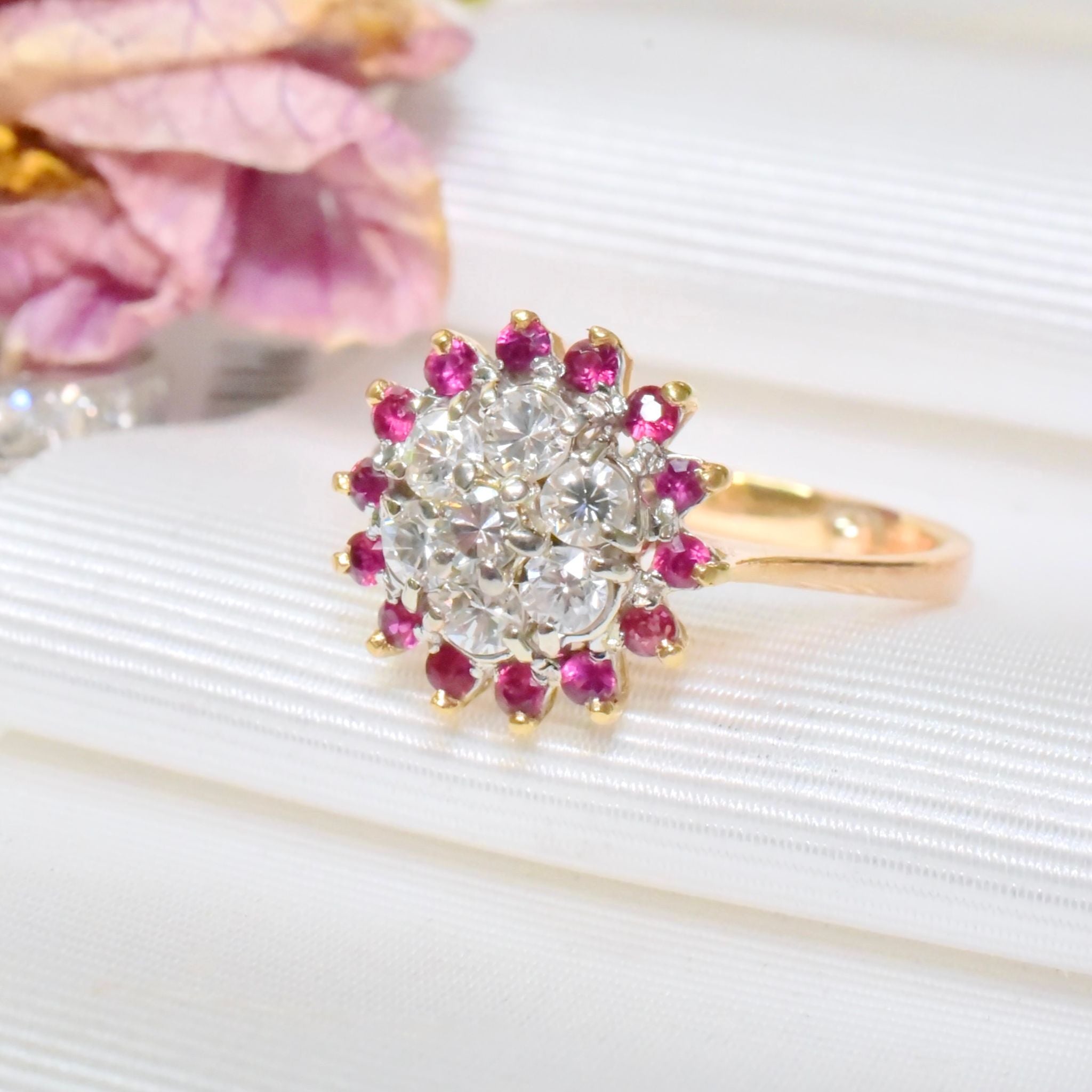 Superb 18ct Yellow Gold Diamond And Ruby Cluster Ring