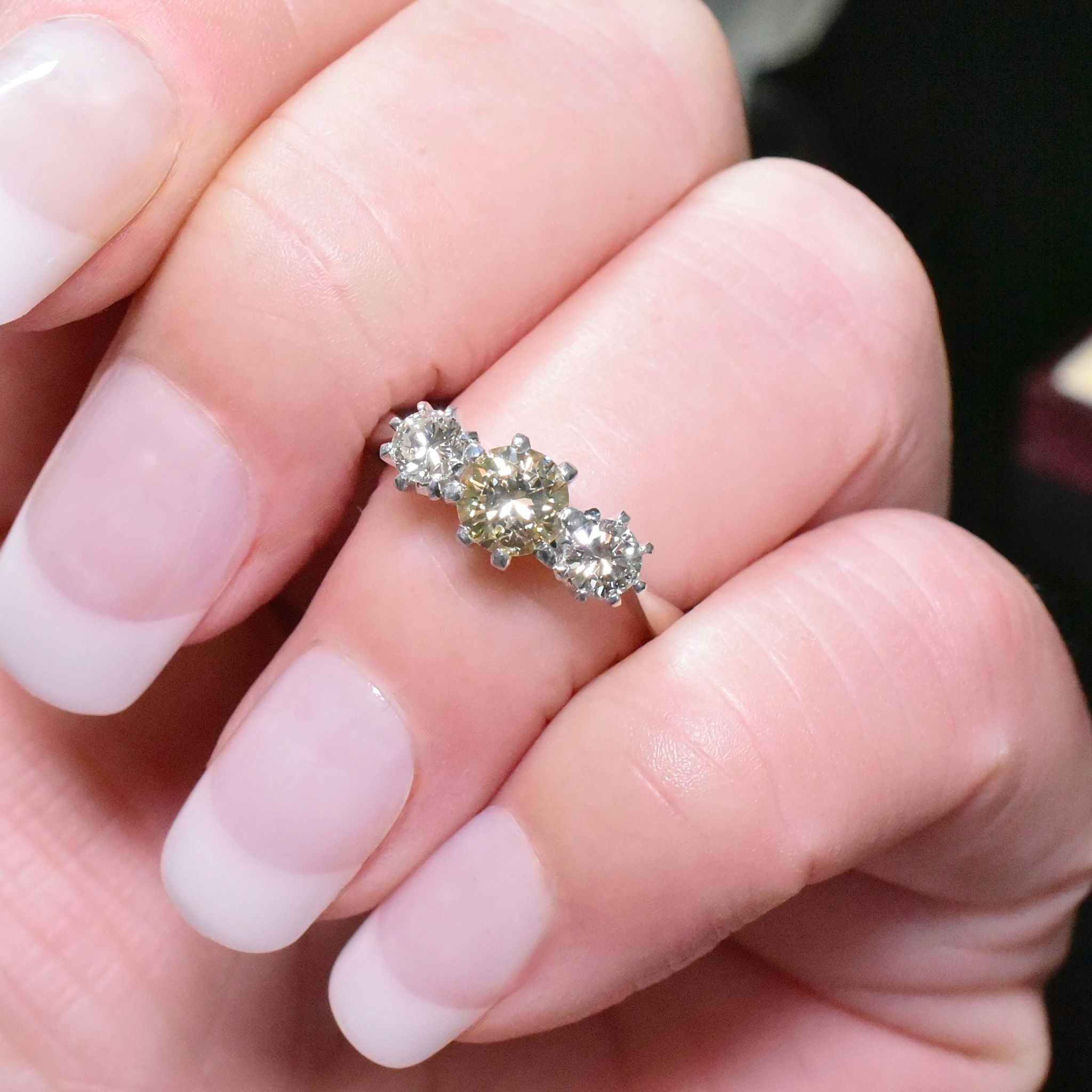 Contemporary 18ct White Gold ‘Faint Yellow’ And White Diamond Trilogy Ring - 0.92ct
