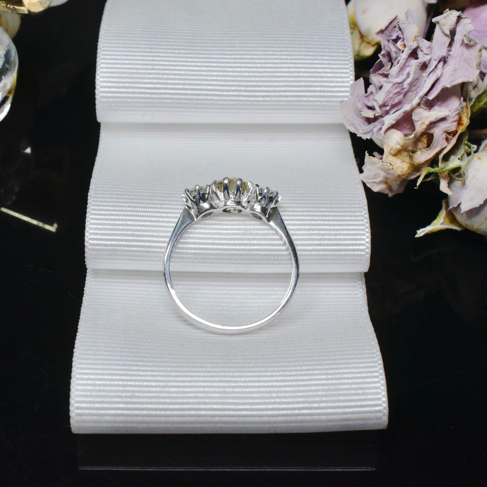 Contemporary 18ct White Gold ‘Faint Yellow’ And White Diamond Trilogy Ring - 0.92ct