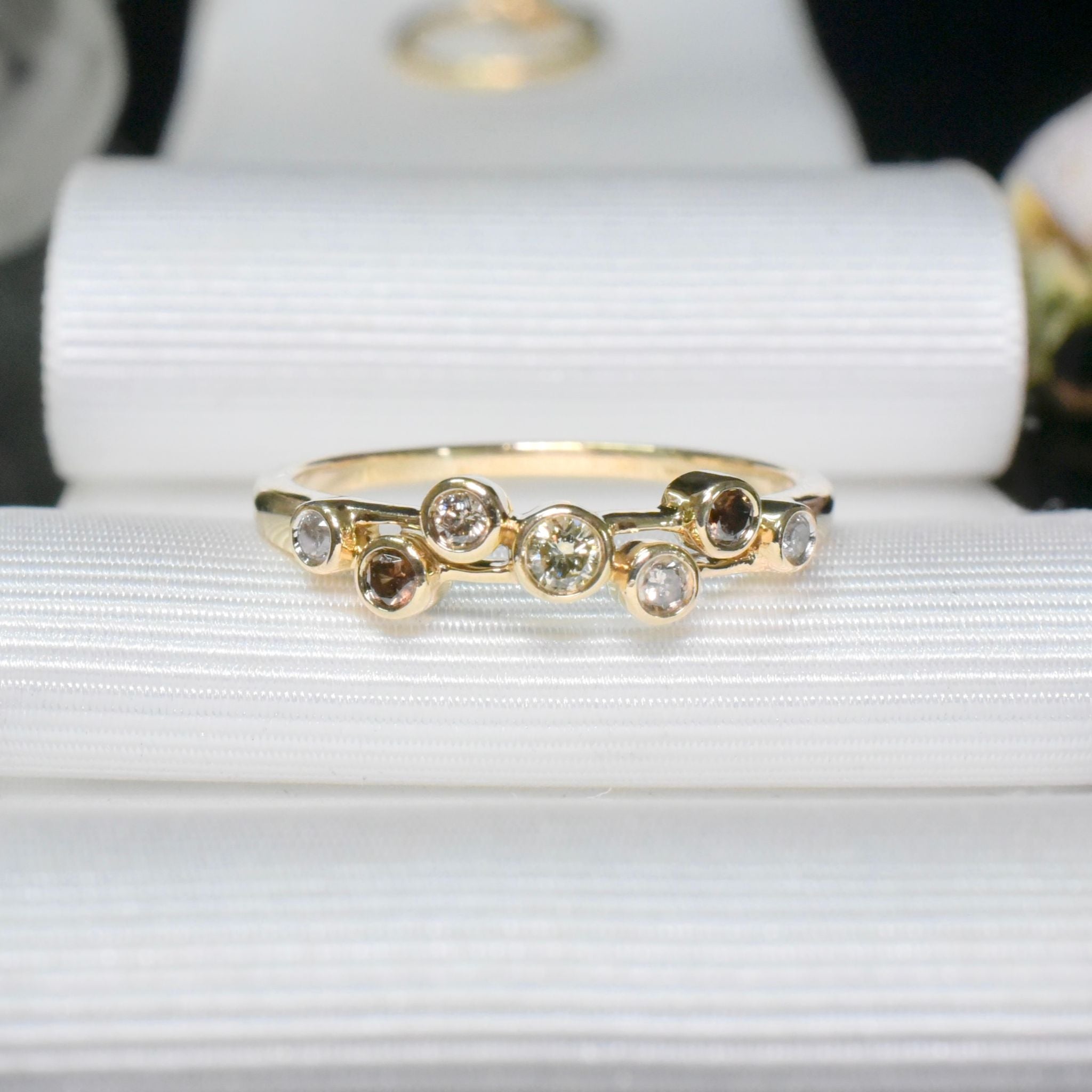 Contemporary 9ct Yellow Gold Champagne & White Diamond Ring - Birmingham 2023