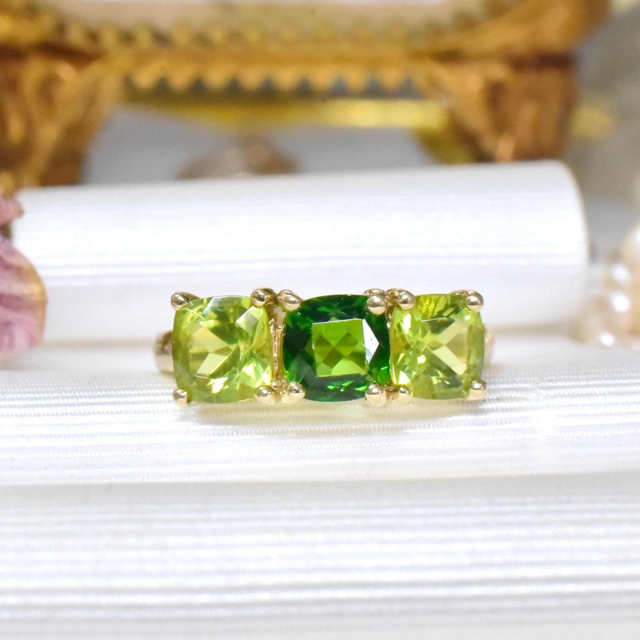 9ct Yellow Gold Chrome Diopside And Peridot Ring - Birmingham 2005