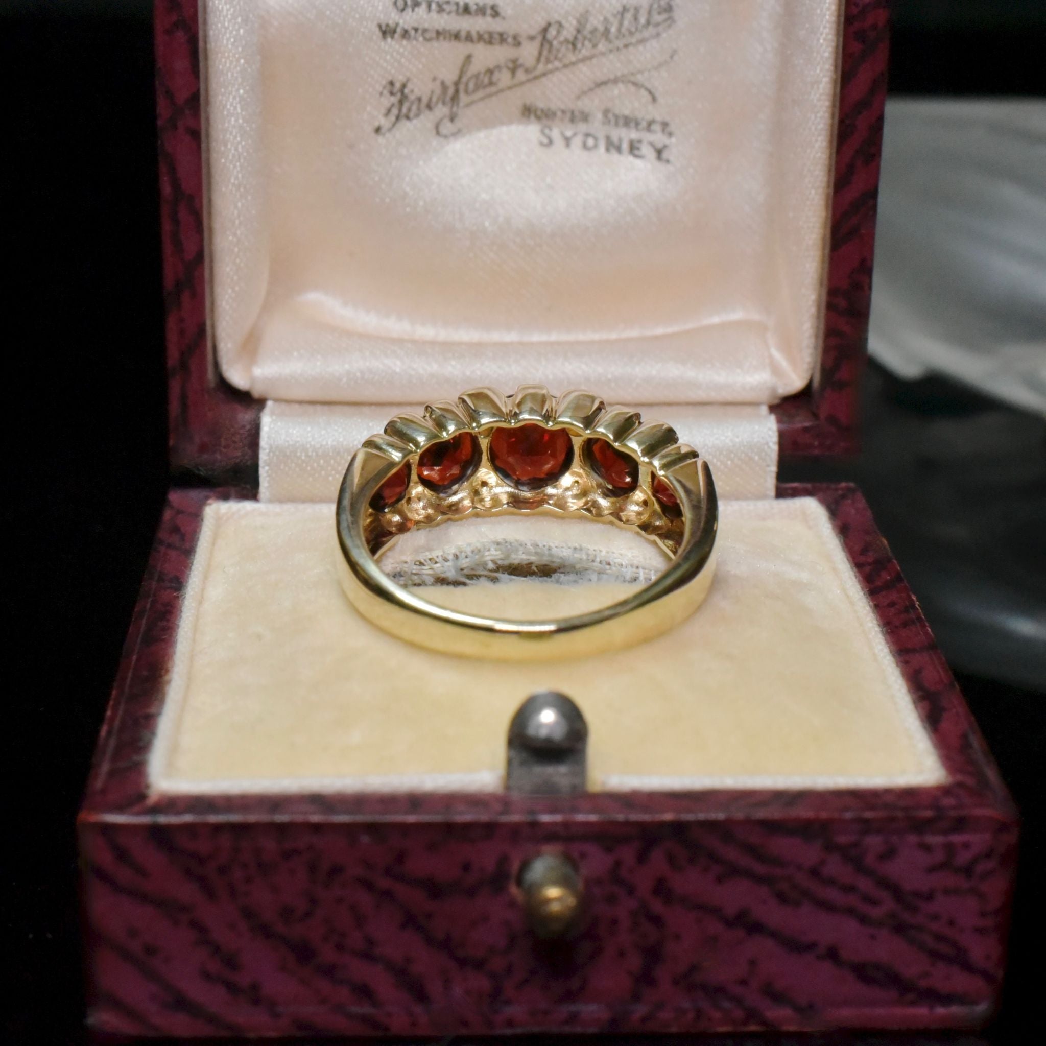 Modern 9ct Yellow Gold Garnet And Diamond ‘Half Hoop’ Ring - London 2000’s
