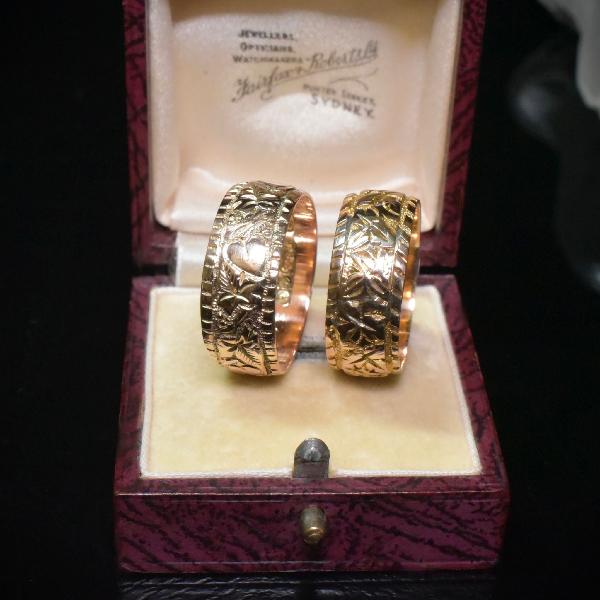 Antique Victorian 9ct Rose Gold Wide Ivy Pattern Ring - By Edward Vaughton - Birmingham 1900