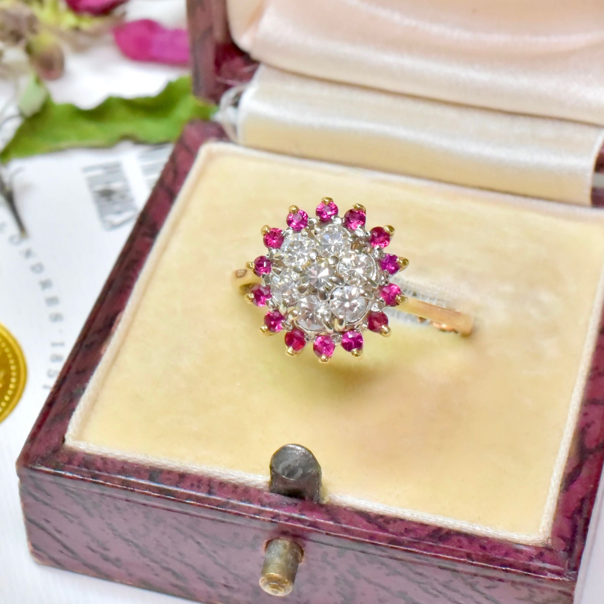 Superb 18ct Yellow Gold Diamond And Ruby Cluster Ring