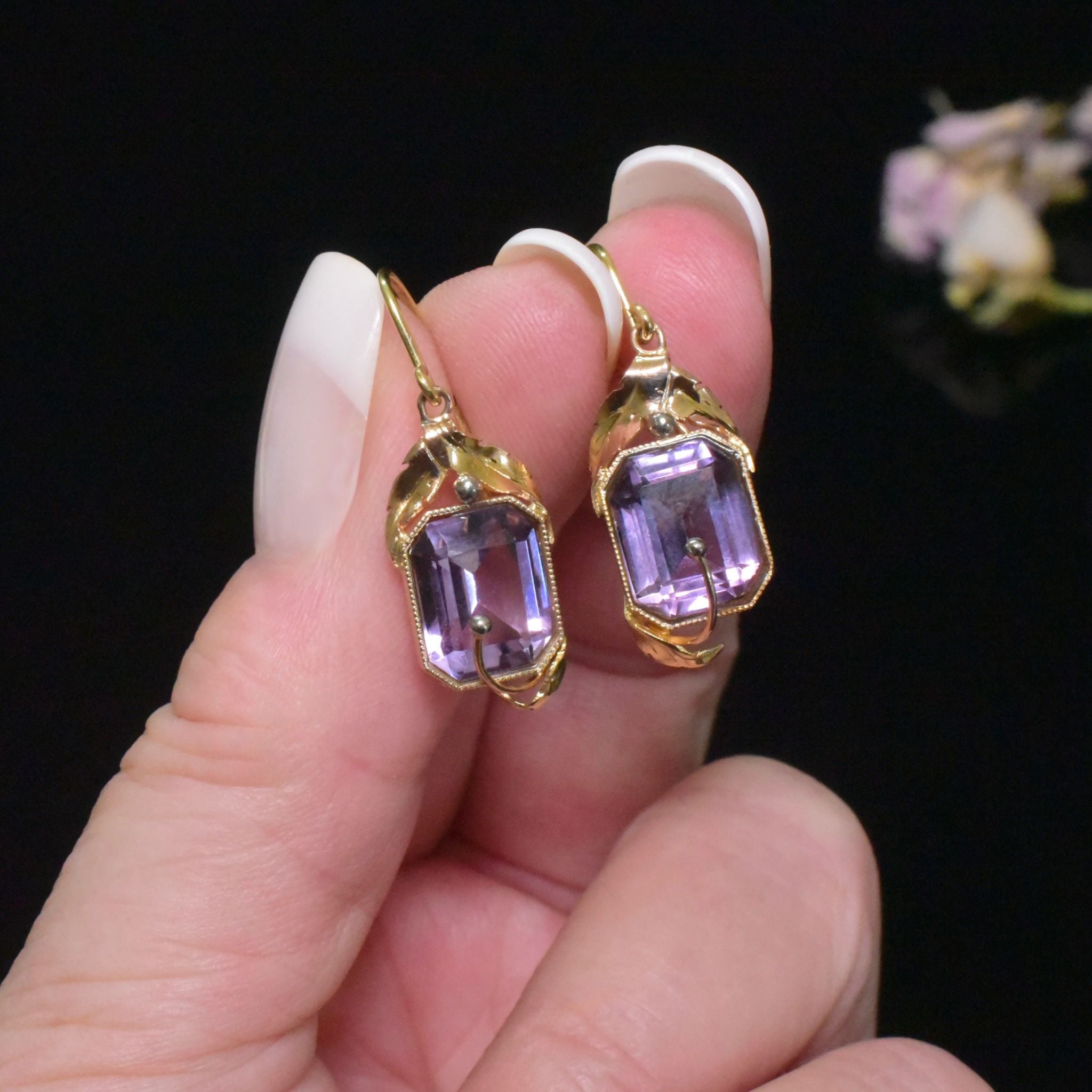 Vintage 9ct Yellow Gold Amethyst Earrings