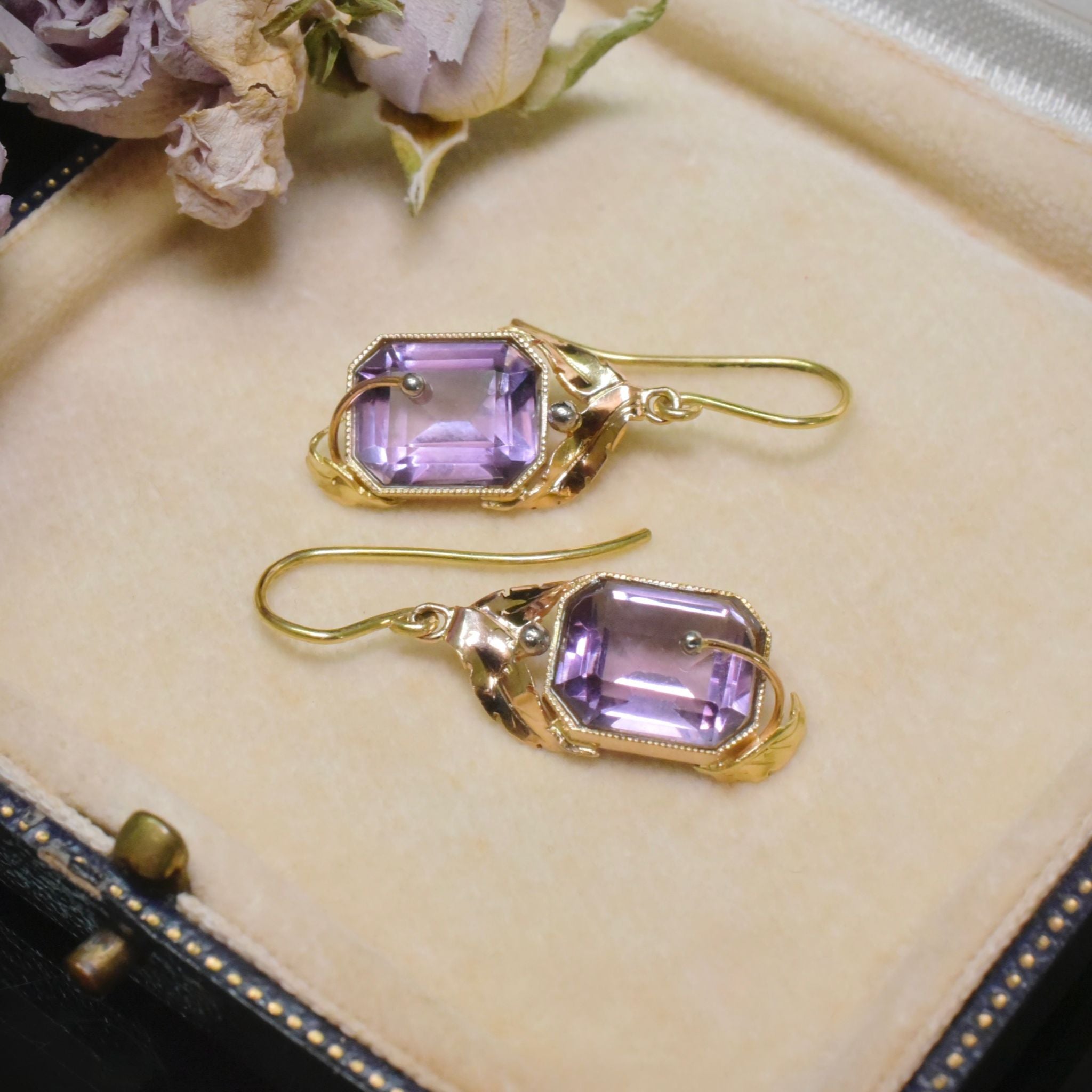 Vintage 9ct Yellow Gold Amethyst Earrings