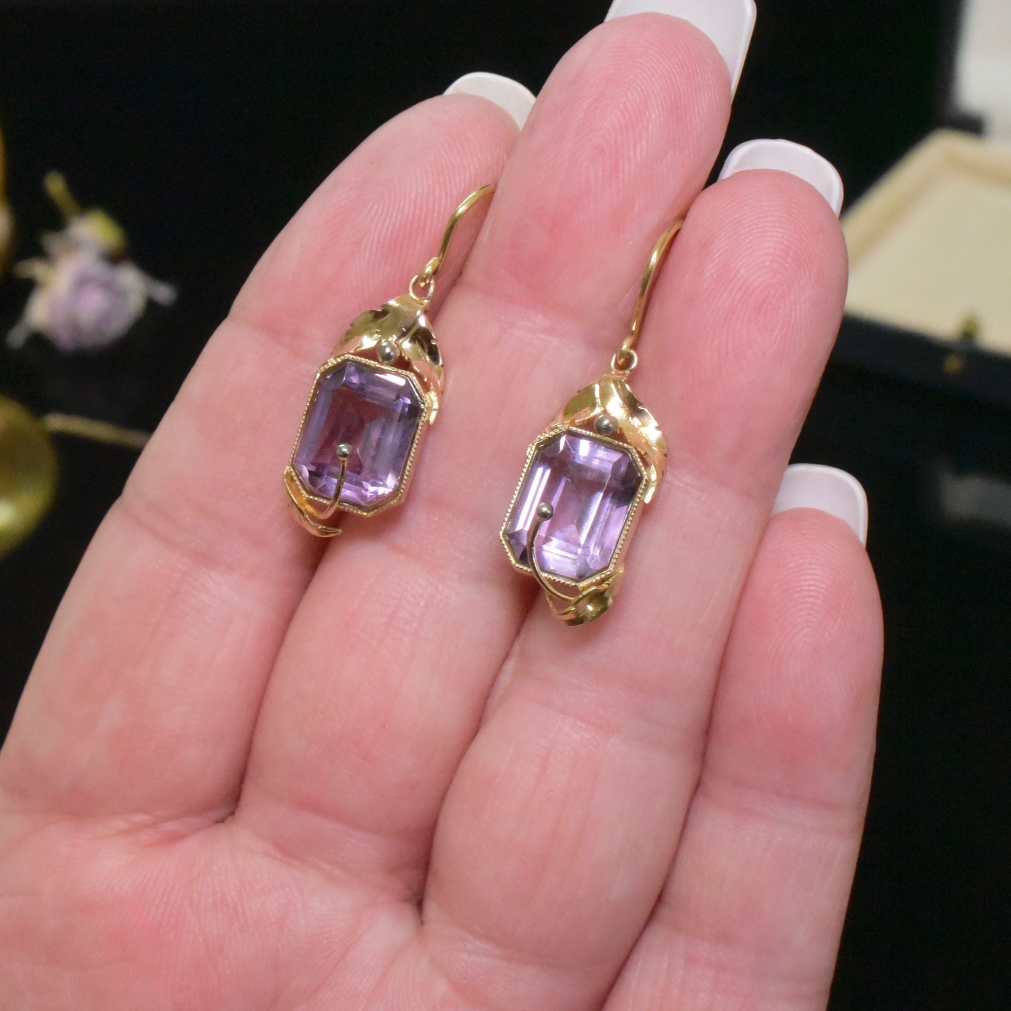 Vintage 9ct Yellow Gold Amethyst Earrings