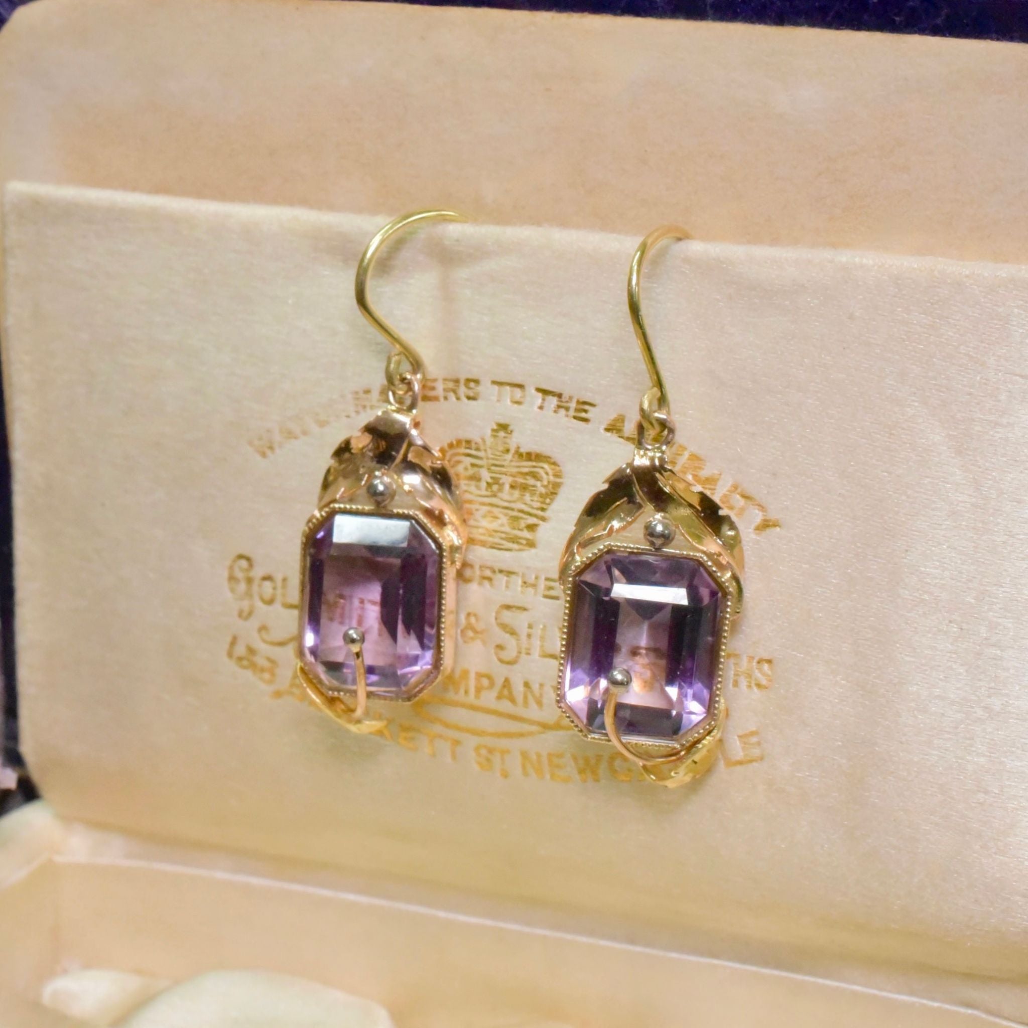 Vintage 9ct Yellow Gold Amethyst Earrings