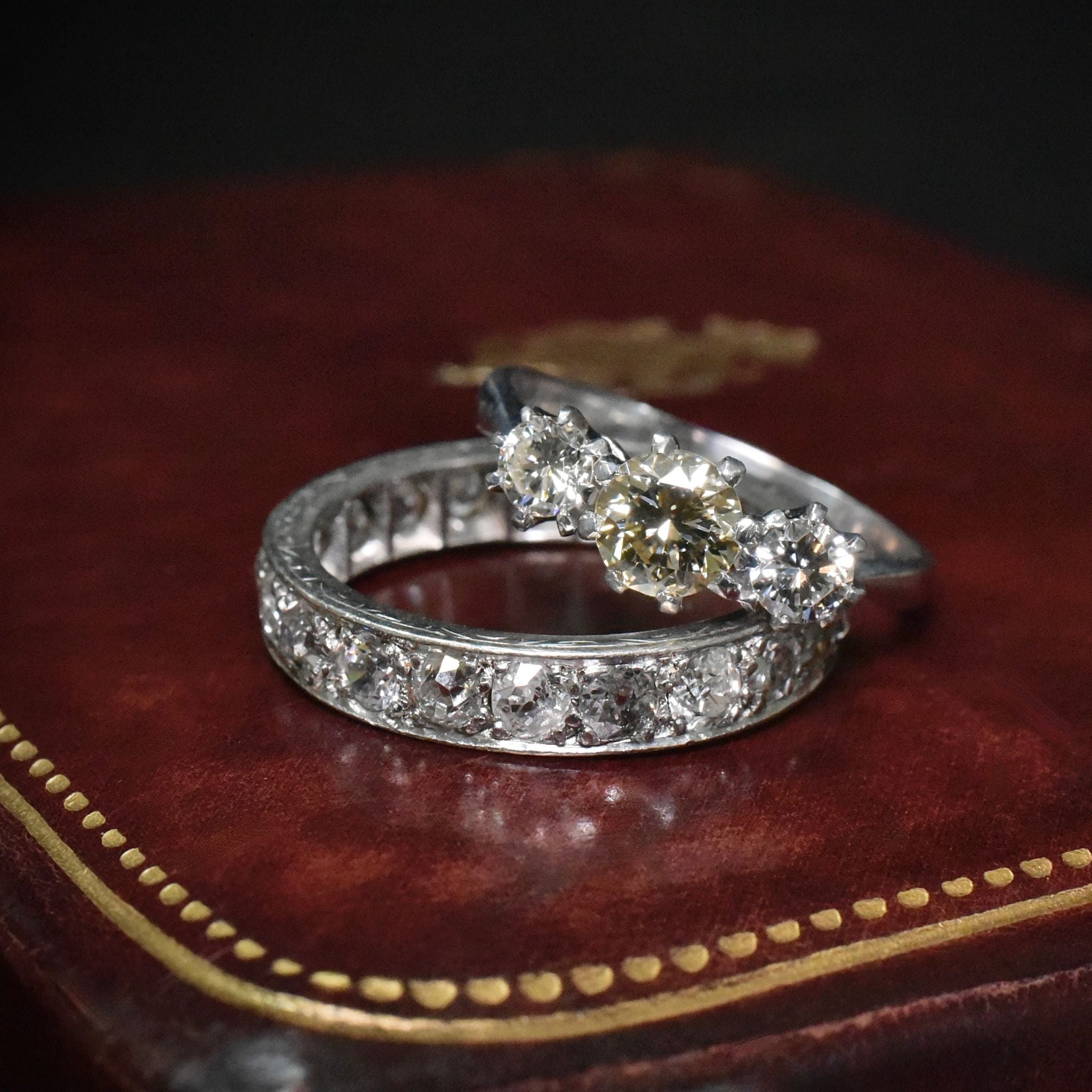 Contemporary 18ct White Gold ‘Faint Yellow’ And White Diamond Trilogy Ring - 0.92ct
