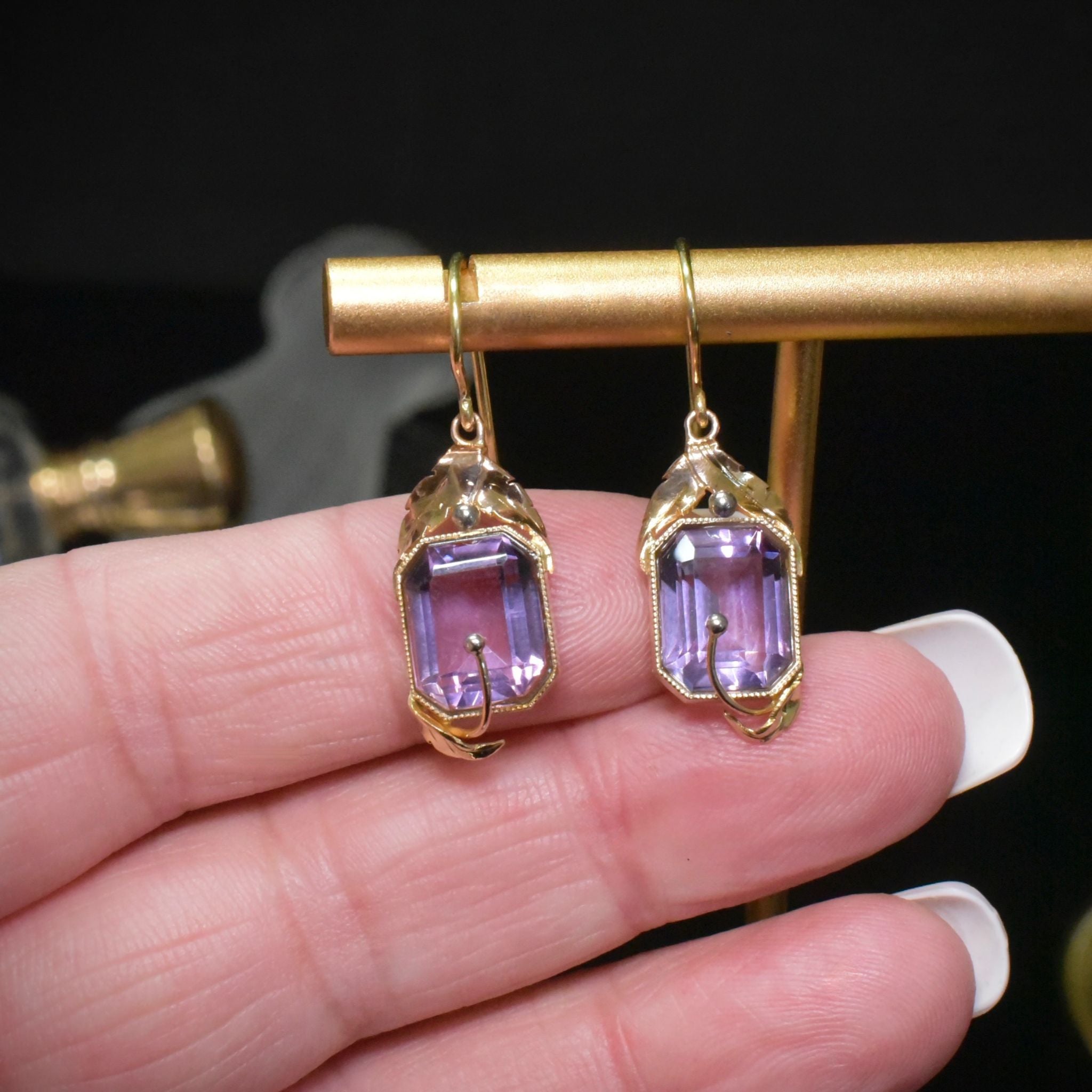 Vintage 9ct Yellow Gold Amethyst Earrings