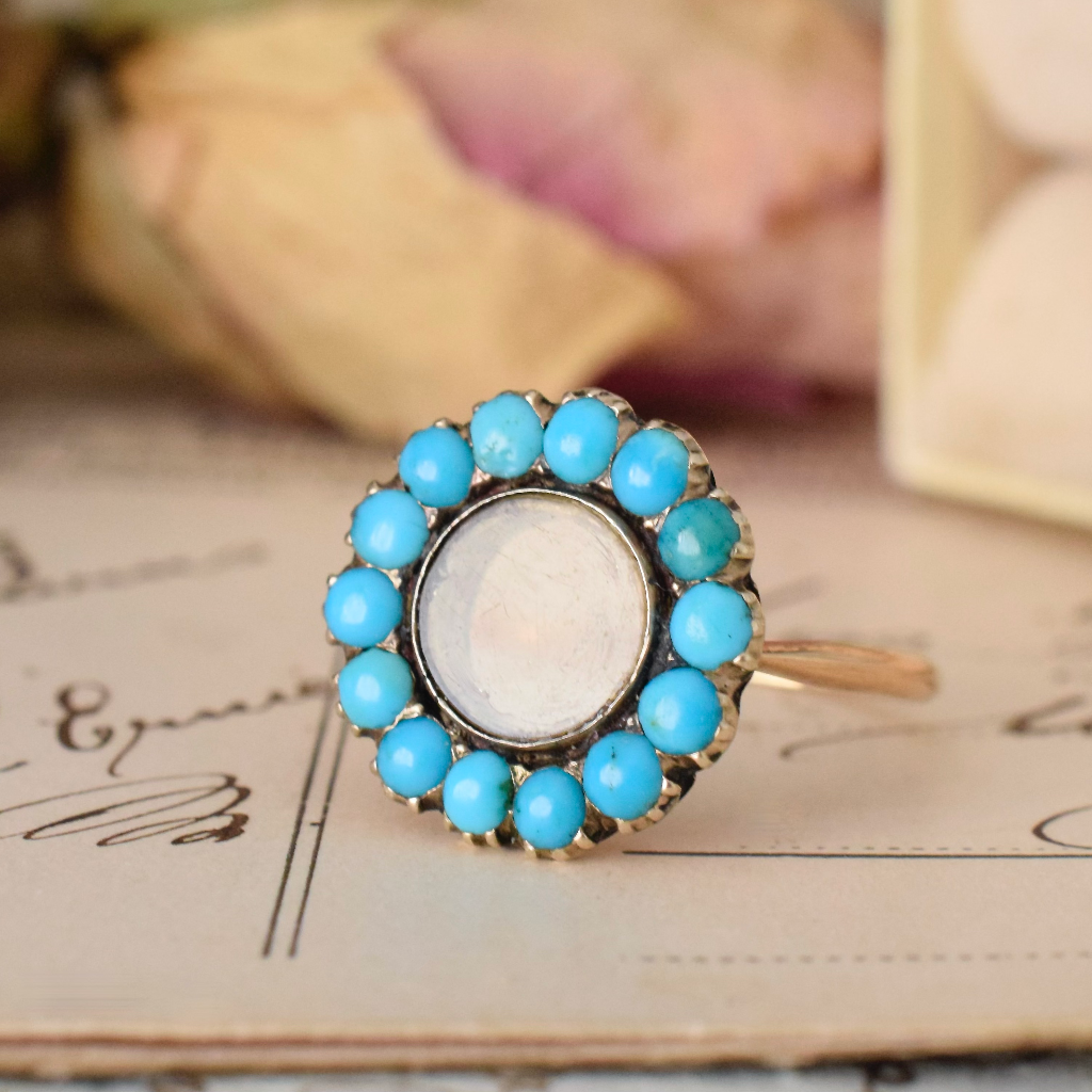 Antique 15ct Rose Gold Persian Turquoise Mourning Ring Circa 1880-1900