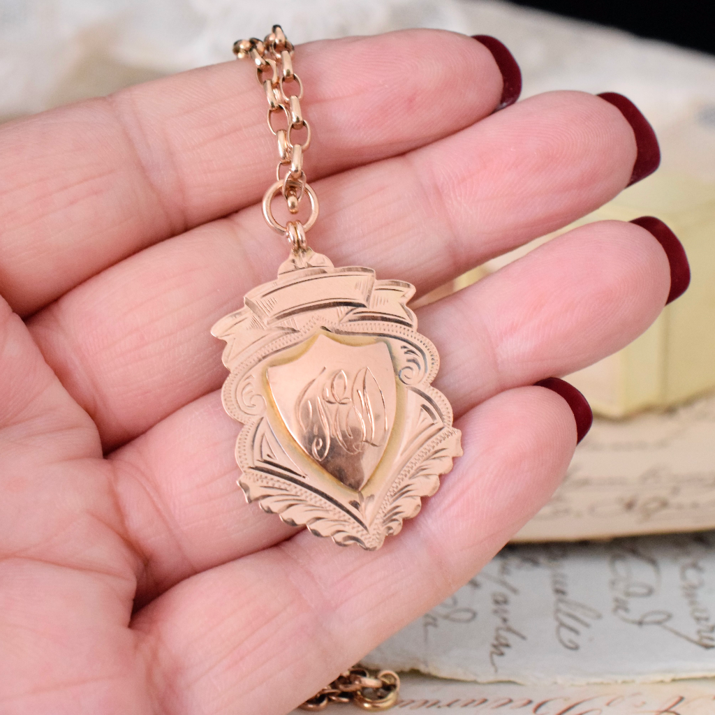 Antique Art Deco 9ct Rose Gold Shield Pendant Circa 1922