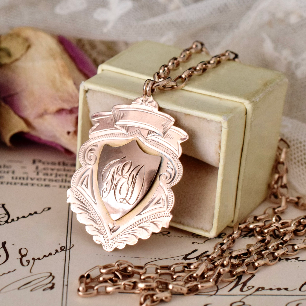 Antique Art Deco 9ct Rose Gold Shield Pendant Circa 1922