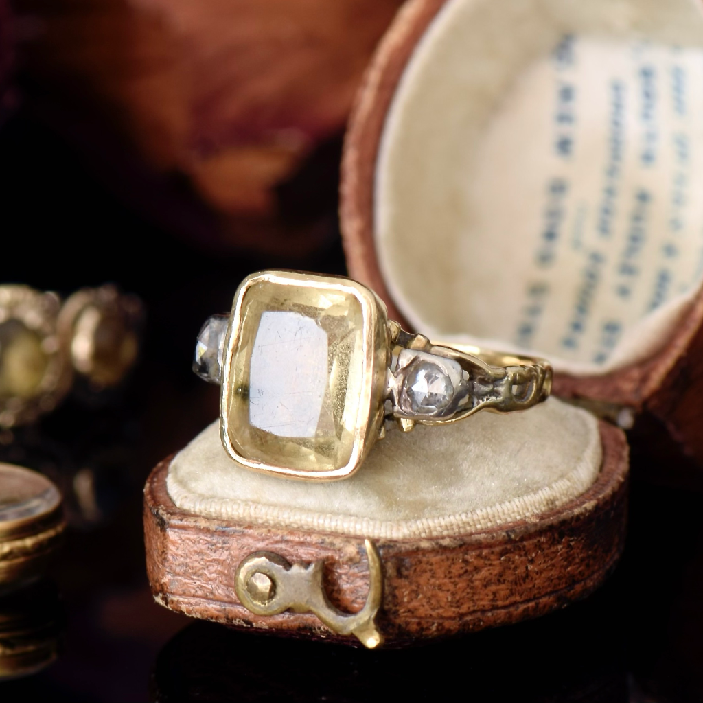 Antique Georgian 15ct Gold Citrine And Diamond Ring Circa 1780-90