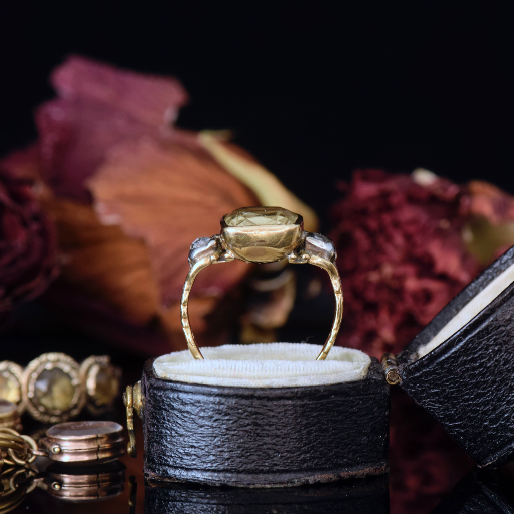 Antique Georgian 15ct Gold Citrine And Diamond Ring Circa 1780-90