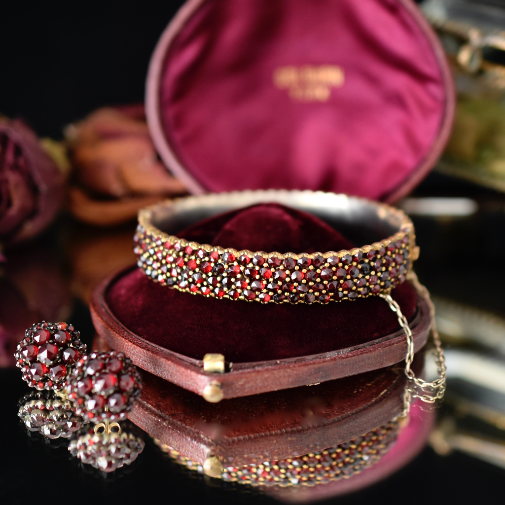 Antique Victorian Bohemian Garnet Four Row Bangle - 1880-1890