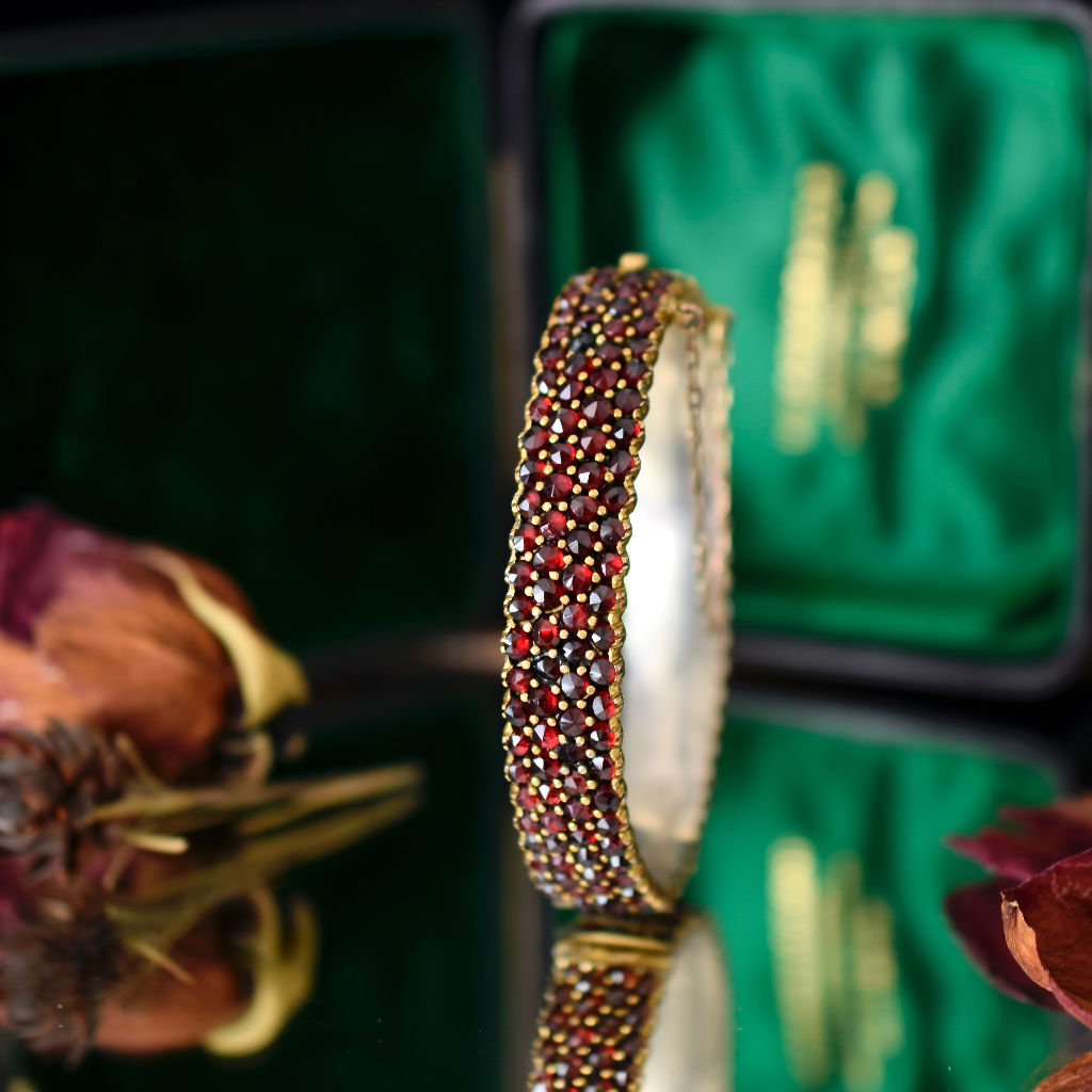 Antique Victorian Bohemian Garnet Four Row Bangle - 1880-1890