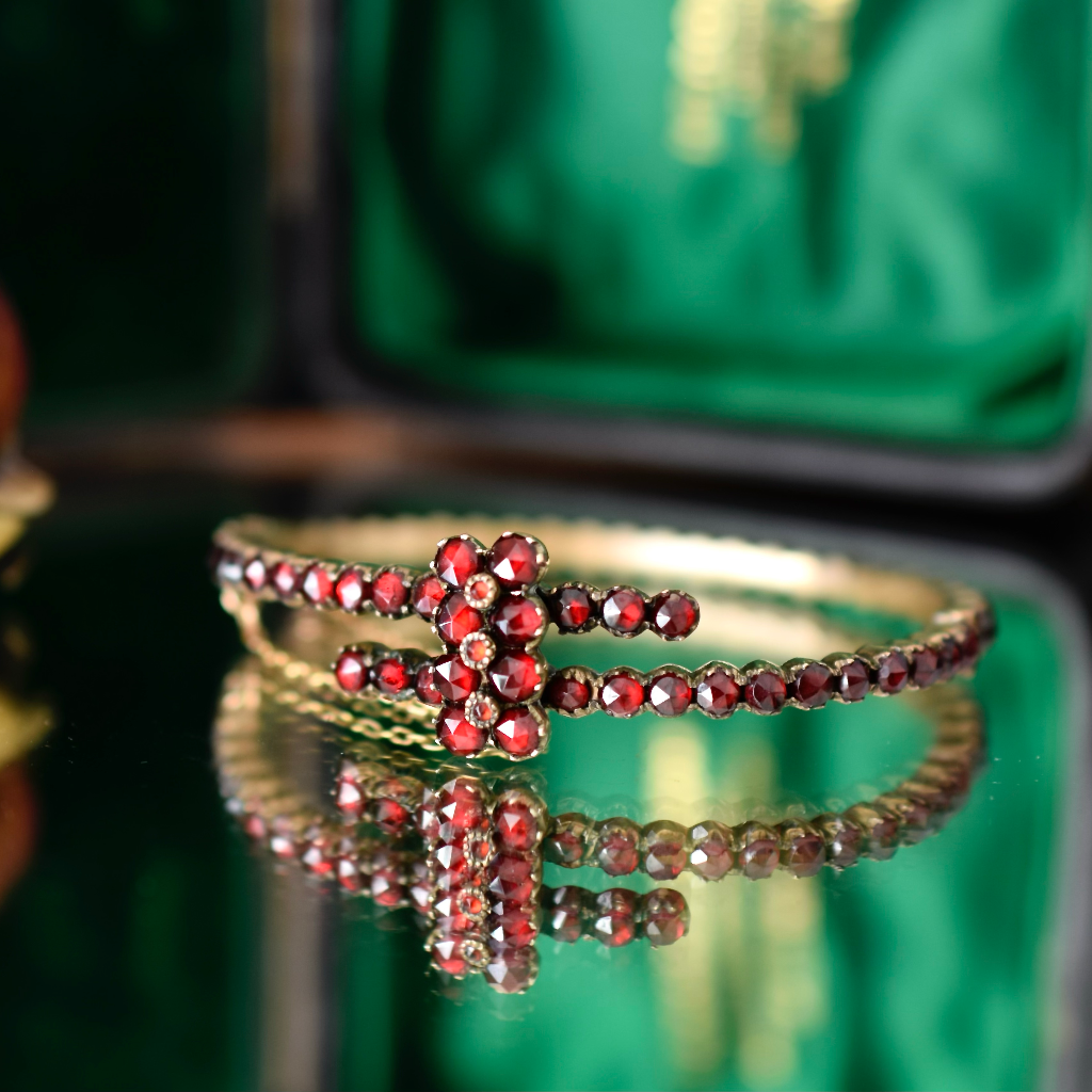 Antique Victorian Bohemian Garnet Crossover Bangle Circa 1890-1900