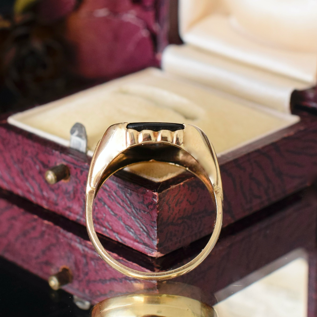 Vintage 14ct Yellow Gold Onyx And Diamond Signet Ring Circa 1940-50’s