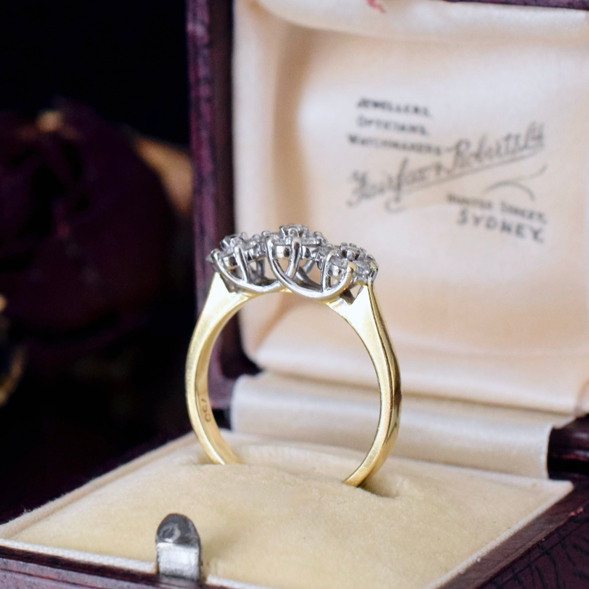 Modern 18ct Yellow Gold And Diamond Triple Daisy Halo Ring 0.57ct TDW