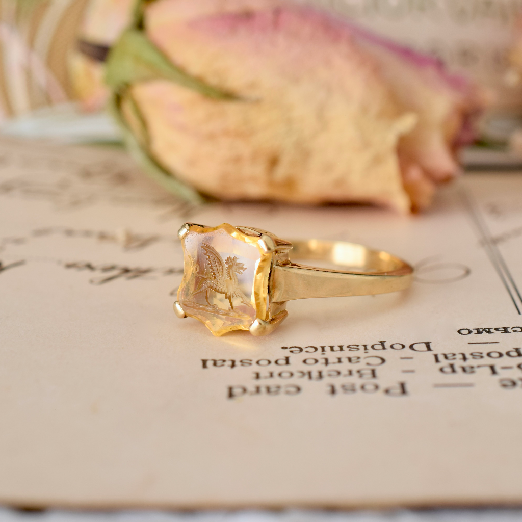 Antique Australian 18ct Gold Citrine Intaglio Seal Ring By ‘CATANACH’S’