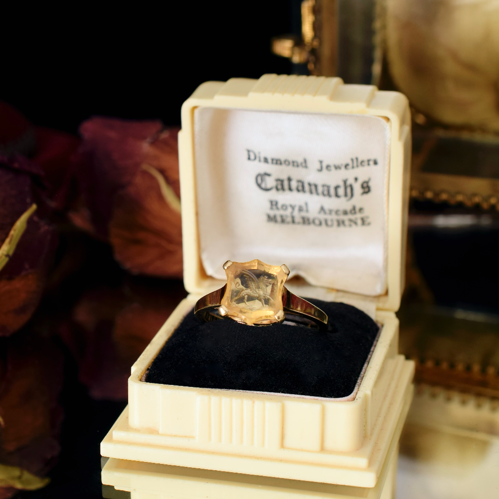 Antique Australian 18ct Gold Citrine Intaglio Seal Ring By ‘CATANACH’S’