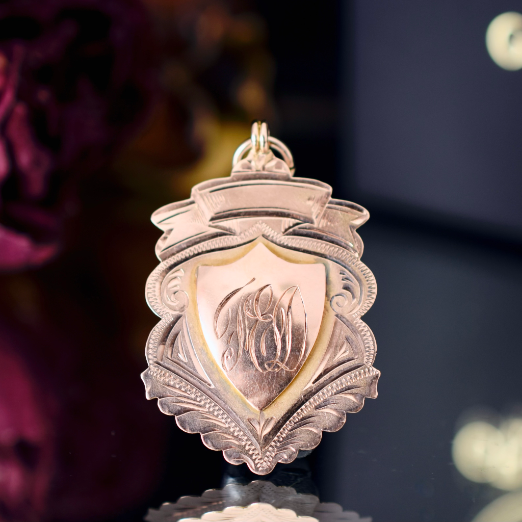 Antique Art Deco 9ct Rose Gold Shield Pendant Circa 1922