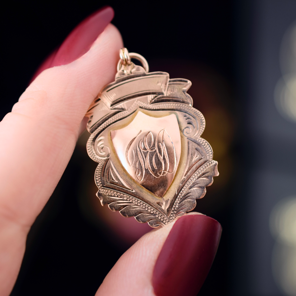 Antique Art Deco 9ct Rose Gold Shield Pendant Circa 1922