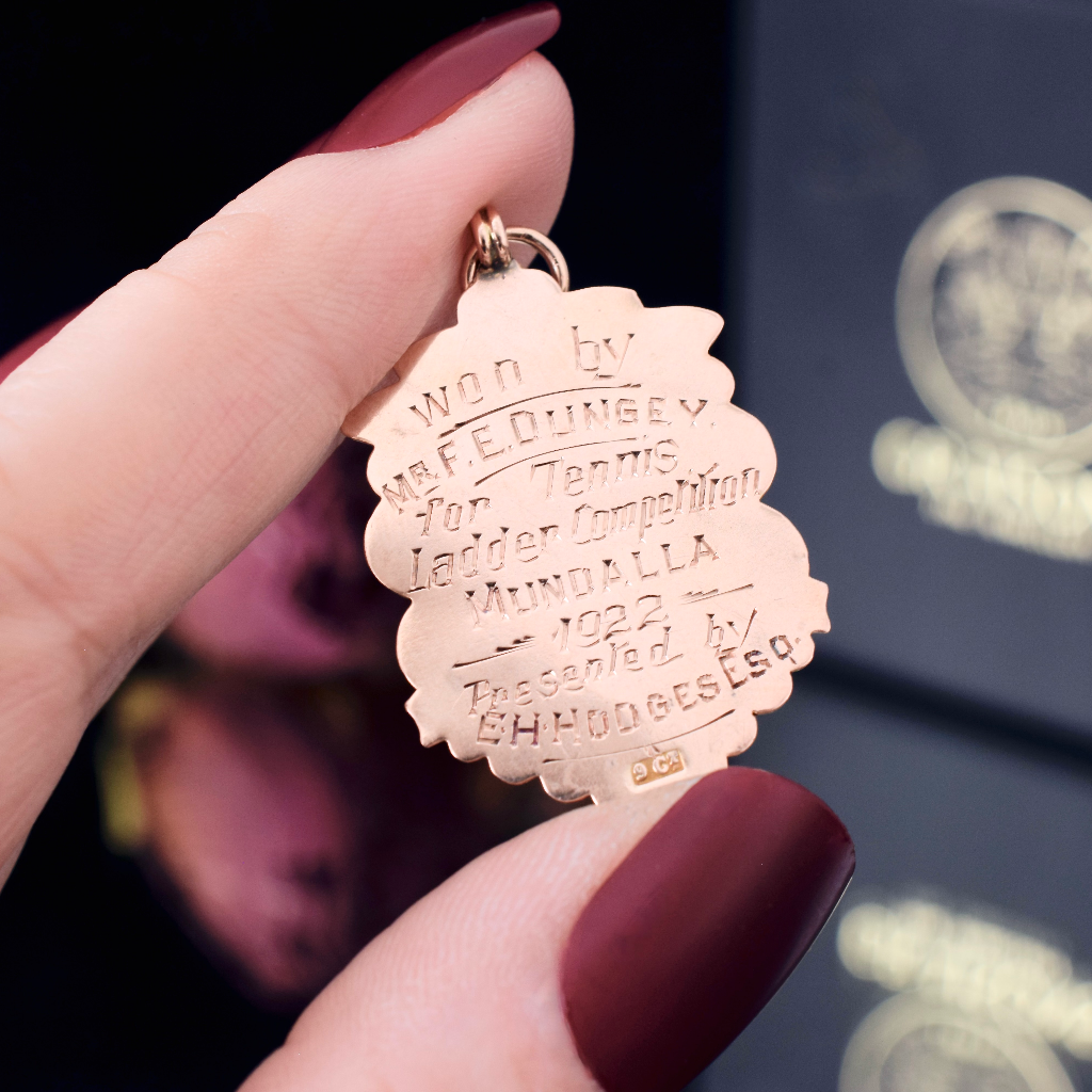 Antique Art Deco 9ct Rose Gold Shield Pendant Circa 1922