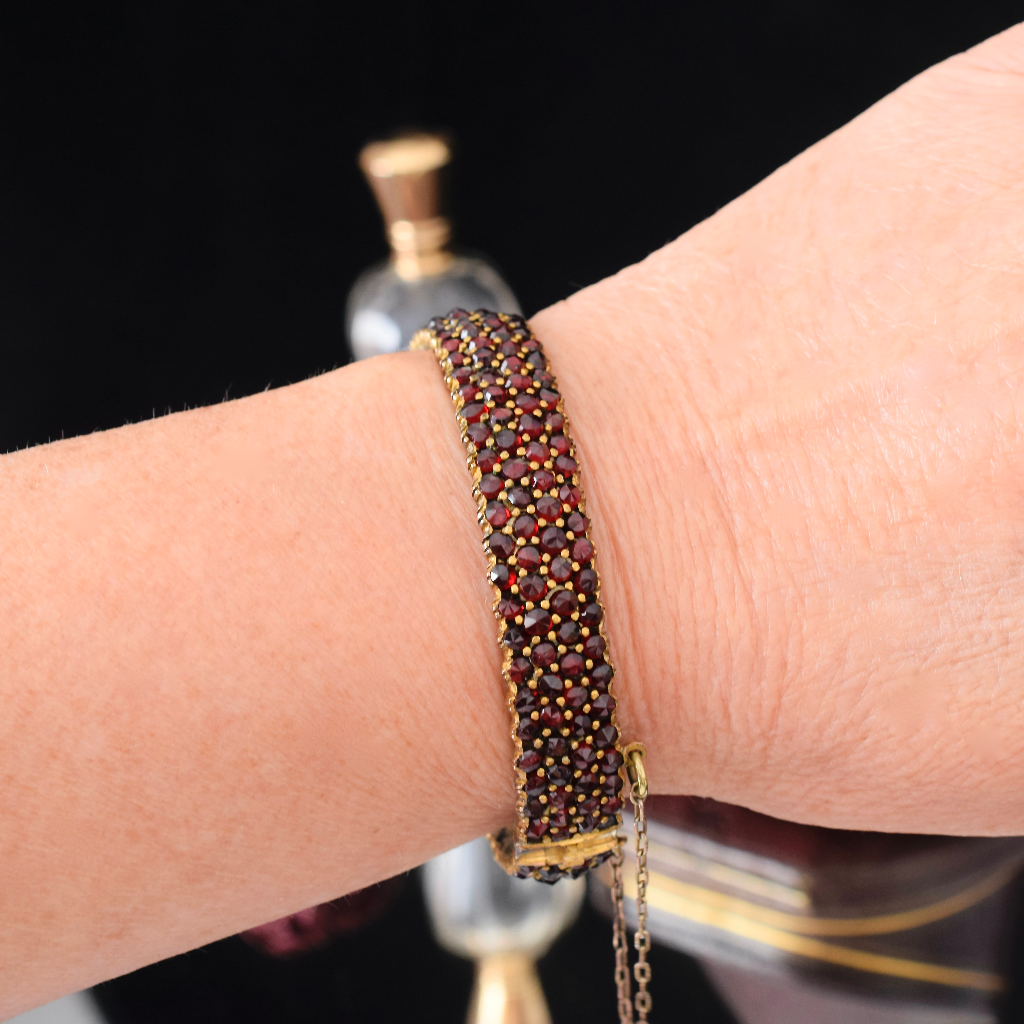 Antique Victorian Bohemian Garnet Four Row Bangle - 1880-1890