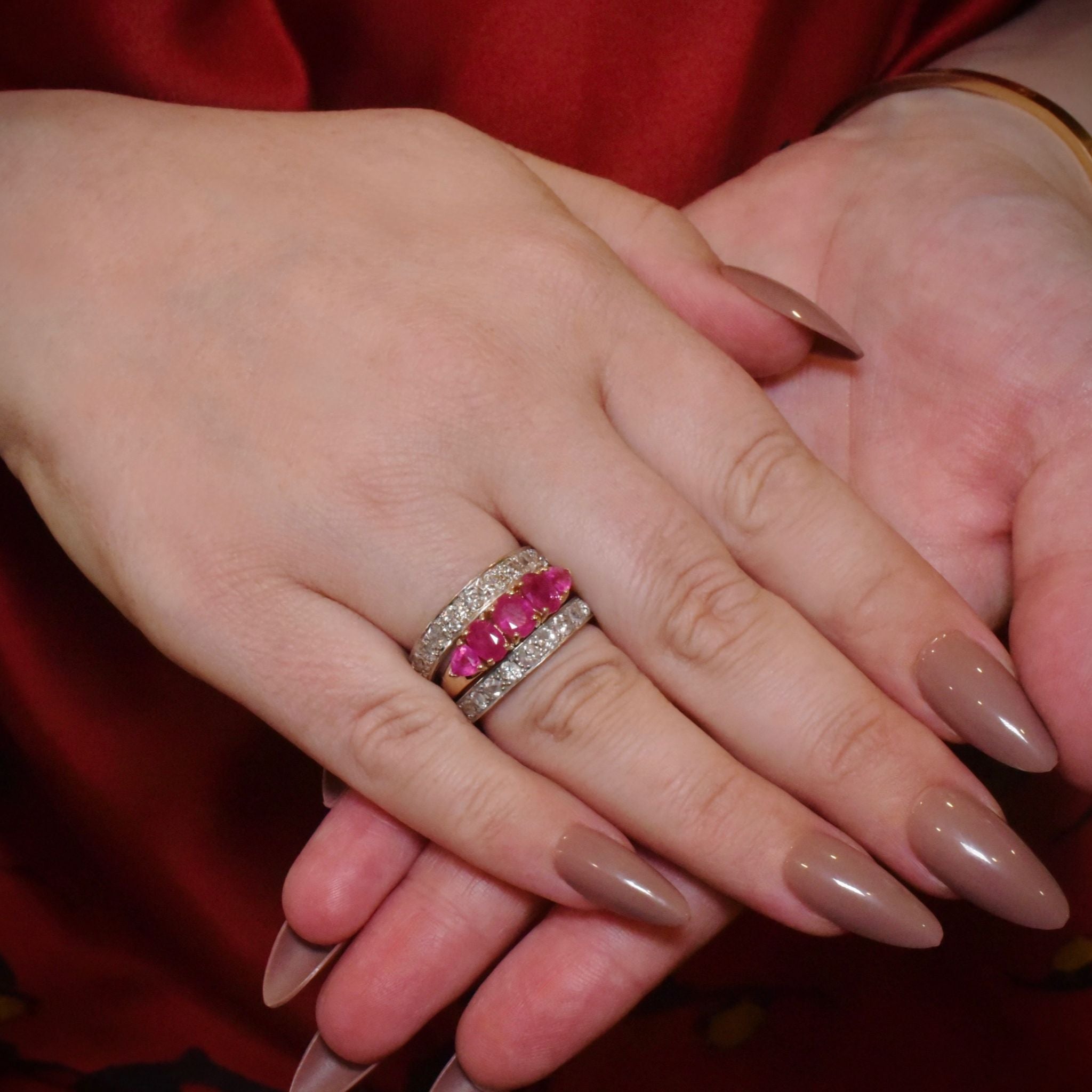 Contemporary 14ct Yellow Gold Ruby Half Hoop Ring Independent Gemmological Valuation Included $4060.00 AUD