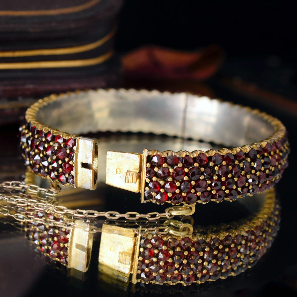 Antique Victorian Bohemian Garnet Four Row Bangle - 1880-1890