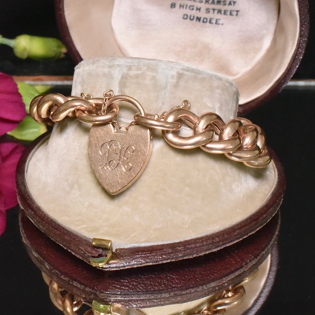 Antique Heavy 9ct Rose Gold Heavy Curb-link Bracelet Circa 1910-20 - 34 Grams