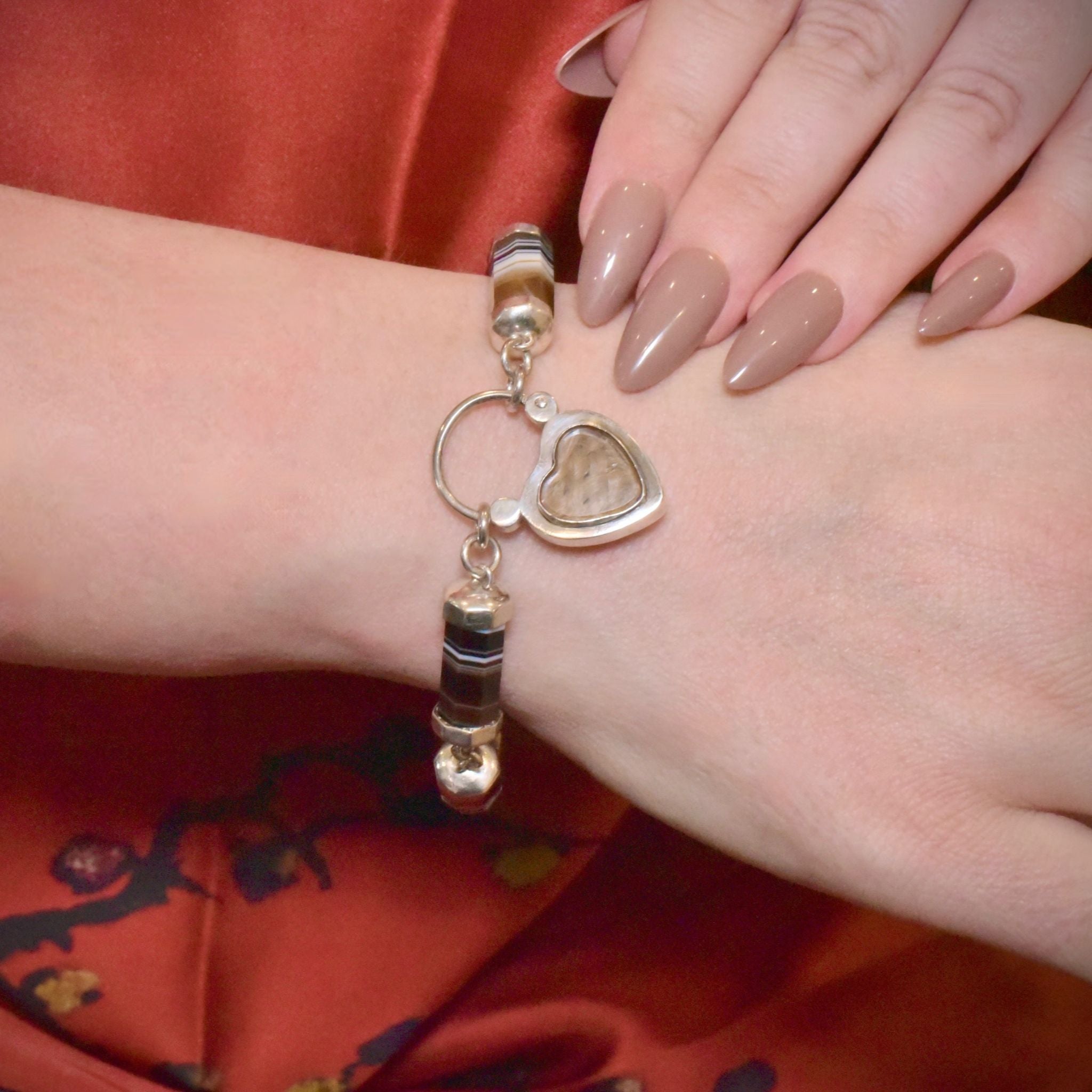 Antique Victorian Sterling Silver Agate Padlock/Locket Bracelet Circa 1890